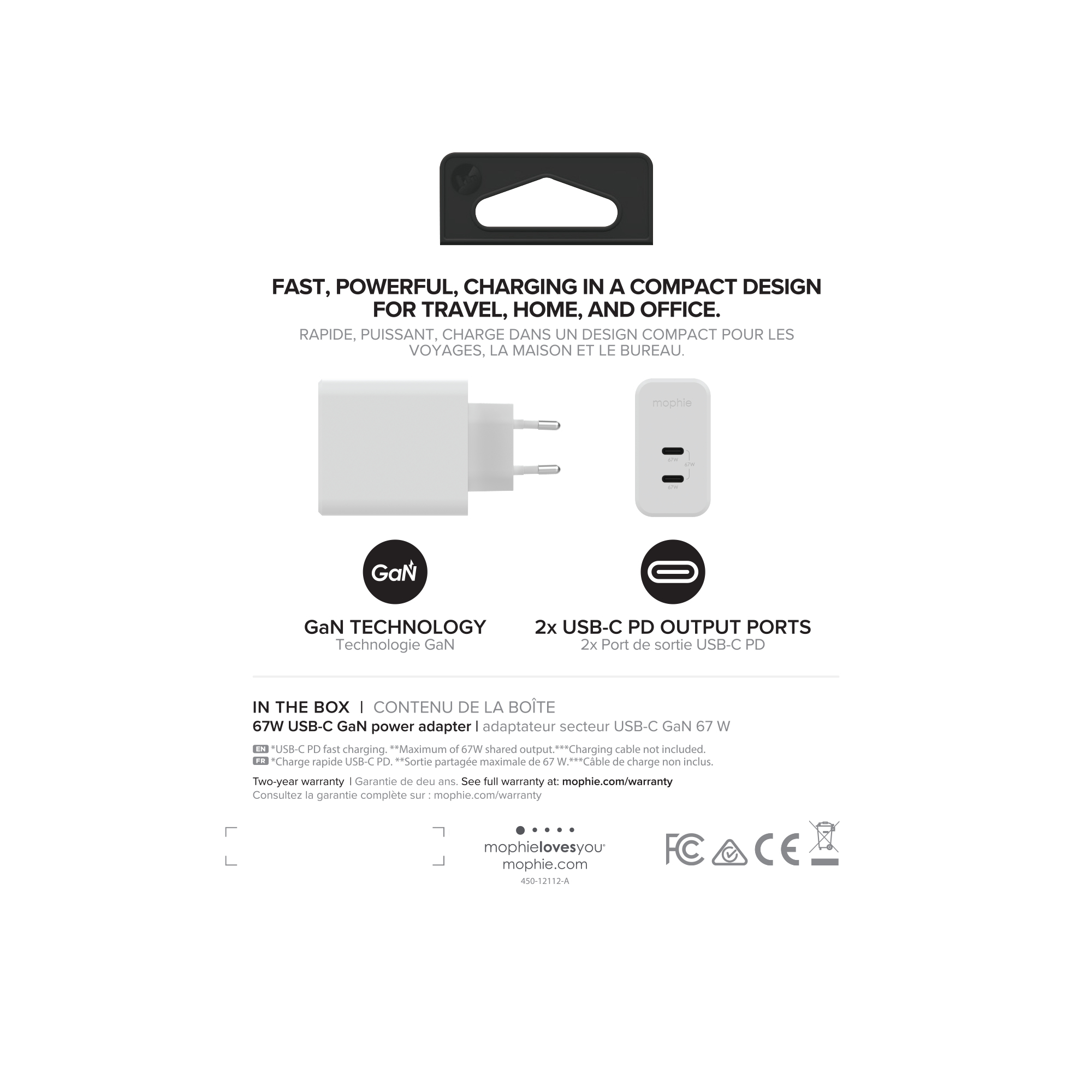 mophie Accessories-Wall Adapter-USB-C-PD-DUAL-67W-GAN-White-EU (2xUSBC) – image 4