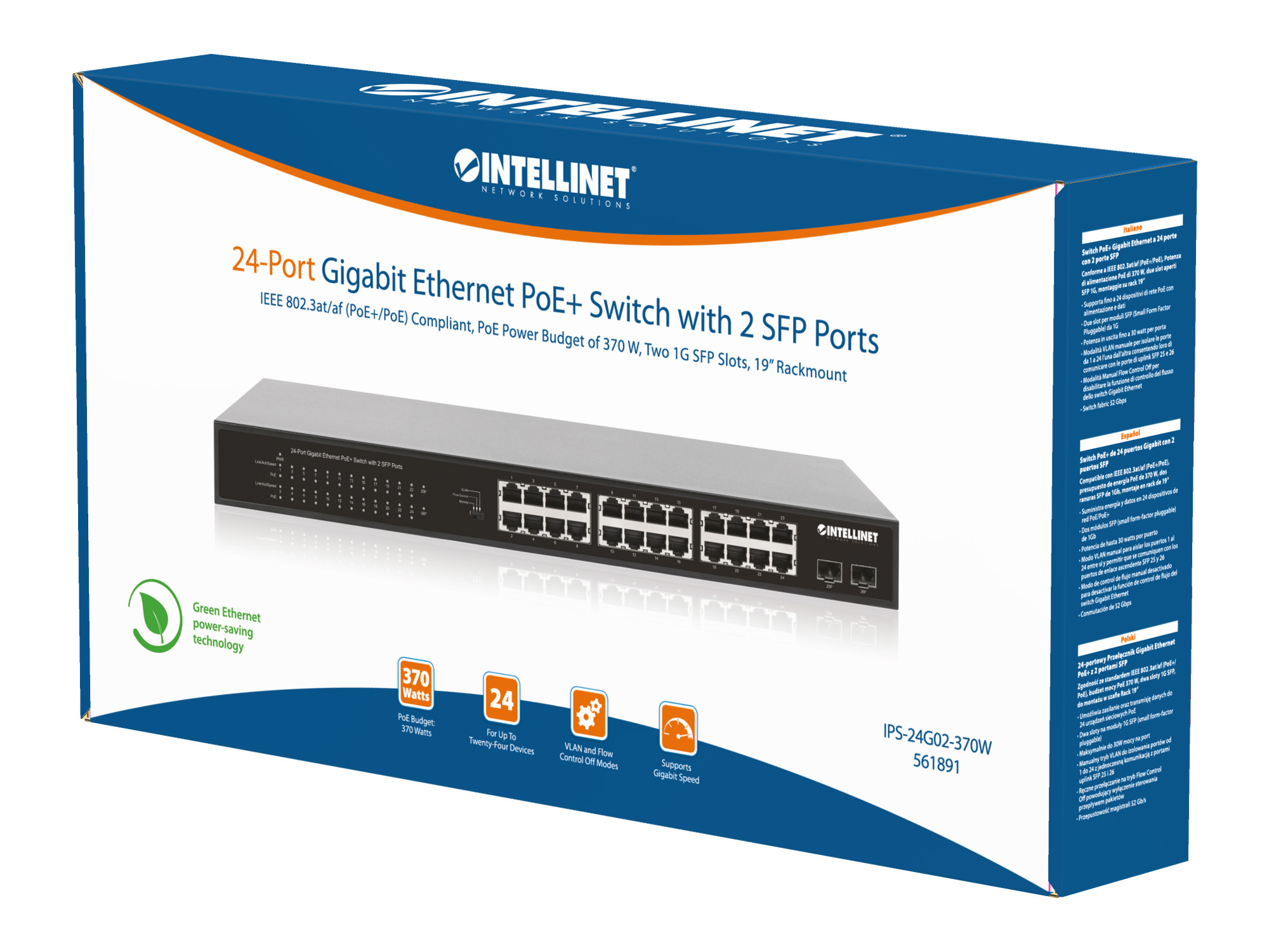 Intellinet 24-Port Gigabit Ethernet PoE+ Switch with 2 SFP Ports IEEE 802.3at/af (PoE+/PoE) Compliant, PoE Power Budget of – image 7
