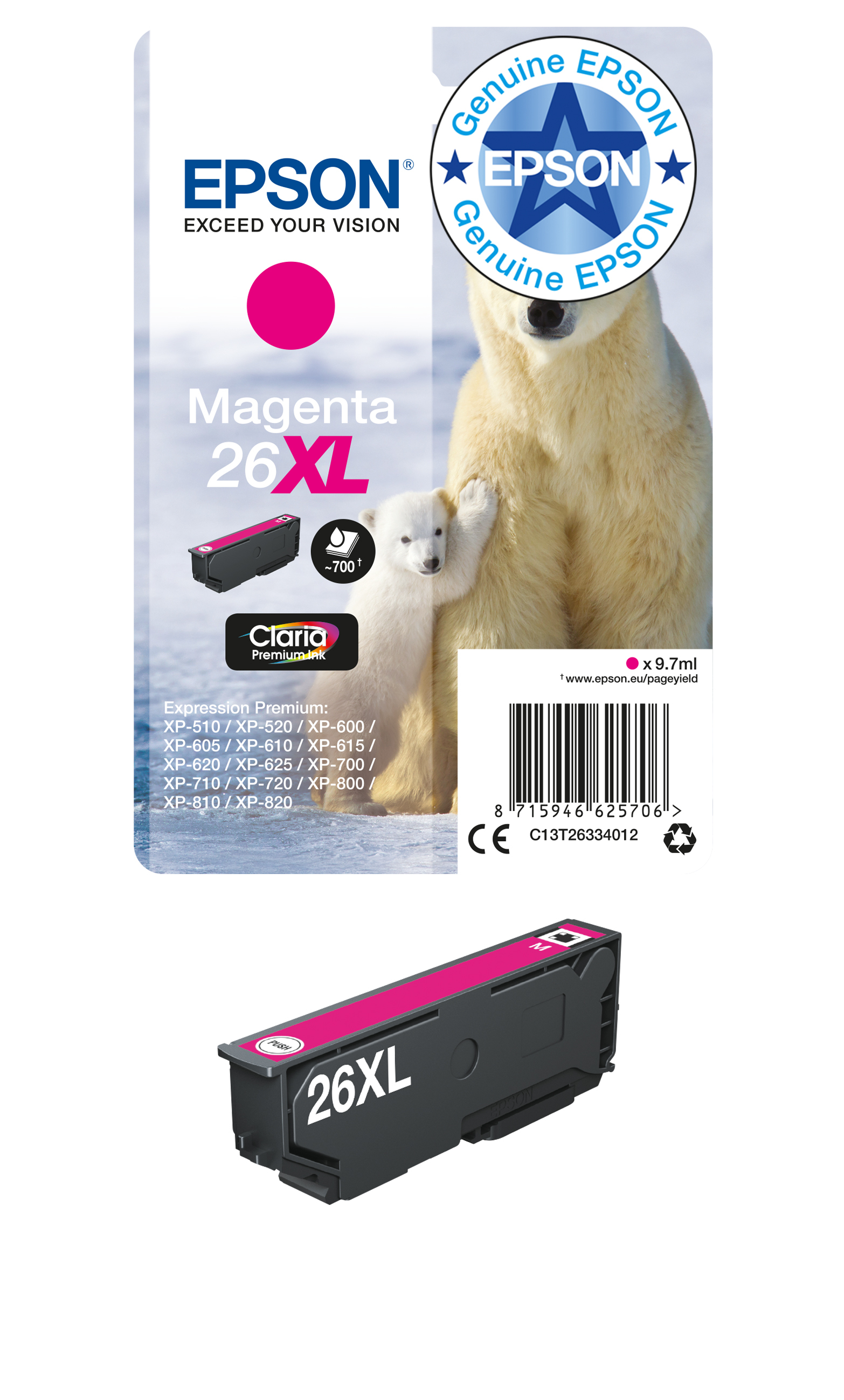 Epson Polar bear 26XL Claria Premium Single Magenta Ink – image 1