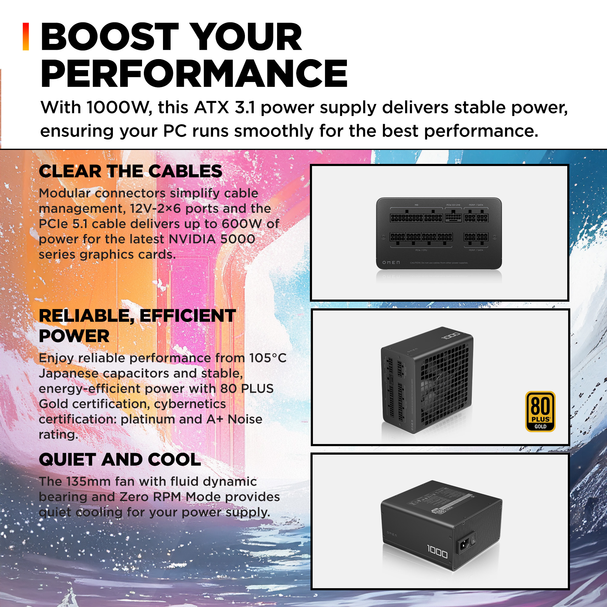 HP OMEN 1000W Power Supply - ATX 3.1 Fully Modular 80 Plus Gold – image 8