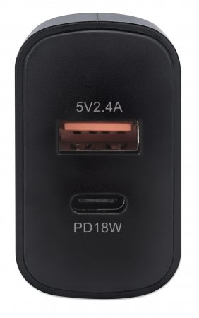 Manhattan Wall/Power Mobile Device Charger (Euro 2-pin), USB-C & USB-A ports, USB-C up to – image 3