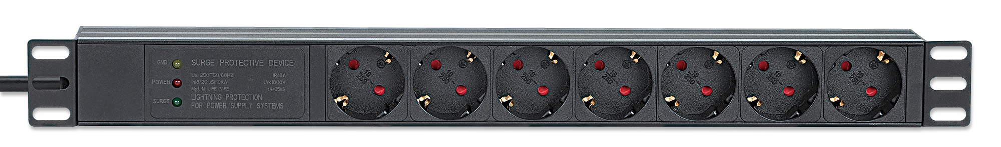 Intellinet 19" 1U Rackmount 7-Output Power Distribution Unit (PDU) / Surge Protector, EU CEE 7/3 Outlets, 500 Joule/19,500 A Surge Protection, Built-in 3 m Powe – image 3