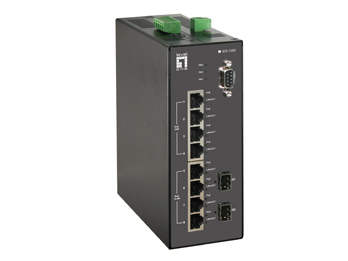 LevelOne 10-Port L2 Managed Fast Ethernet PoE Industrial Switch, 802.3at/af PoE, DIN-Rail, 2 x Gigabit SFP, 8 PoE Outputs