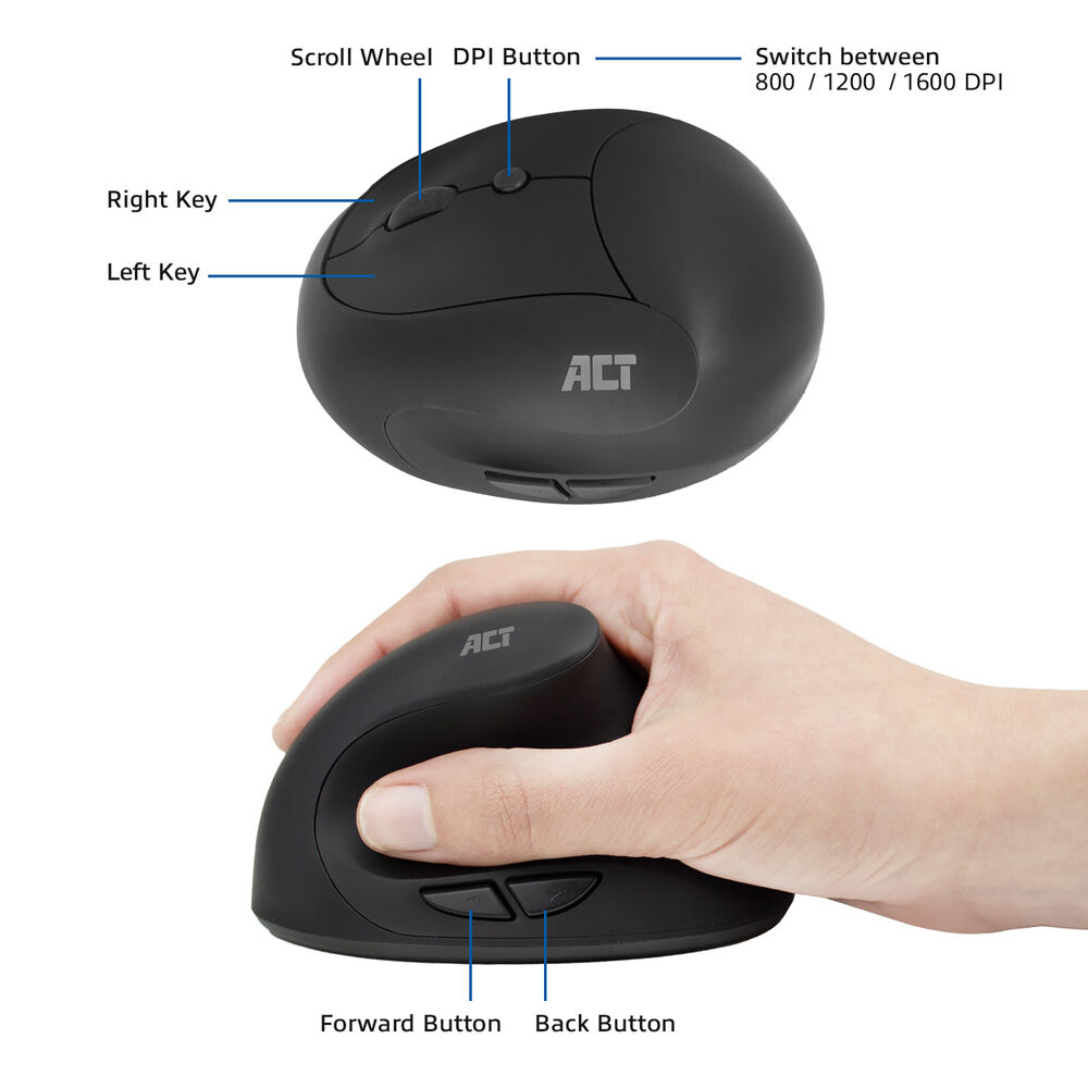 ACT Wireless Ergonomic Mouse 1600 DPI – image 7