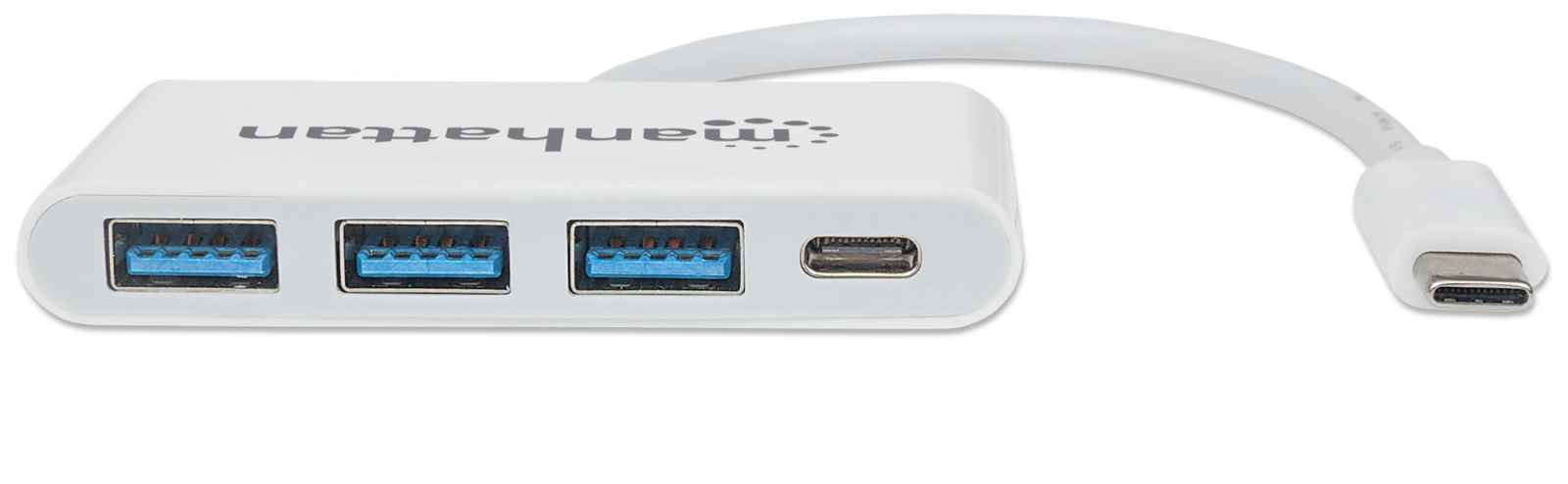 Manhattan USB-C Dock/Hub, Ports (x4): USB-A (x3) and USB-C, 5 Gbps (USB 3.2 Gen1 aka USB 3.0), With Power Delivery (60W) to USB-C Port (Note additional USB-C wa – image 3