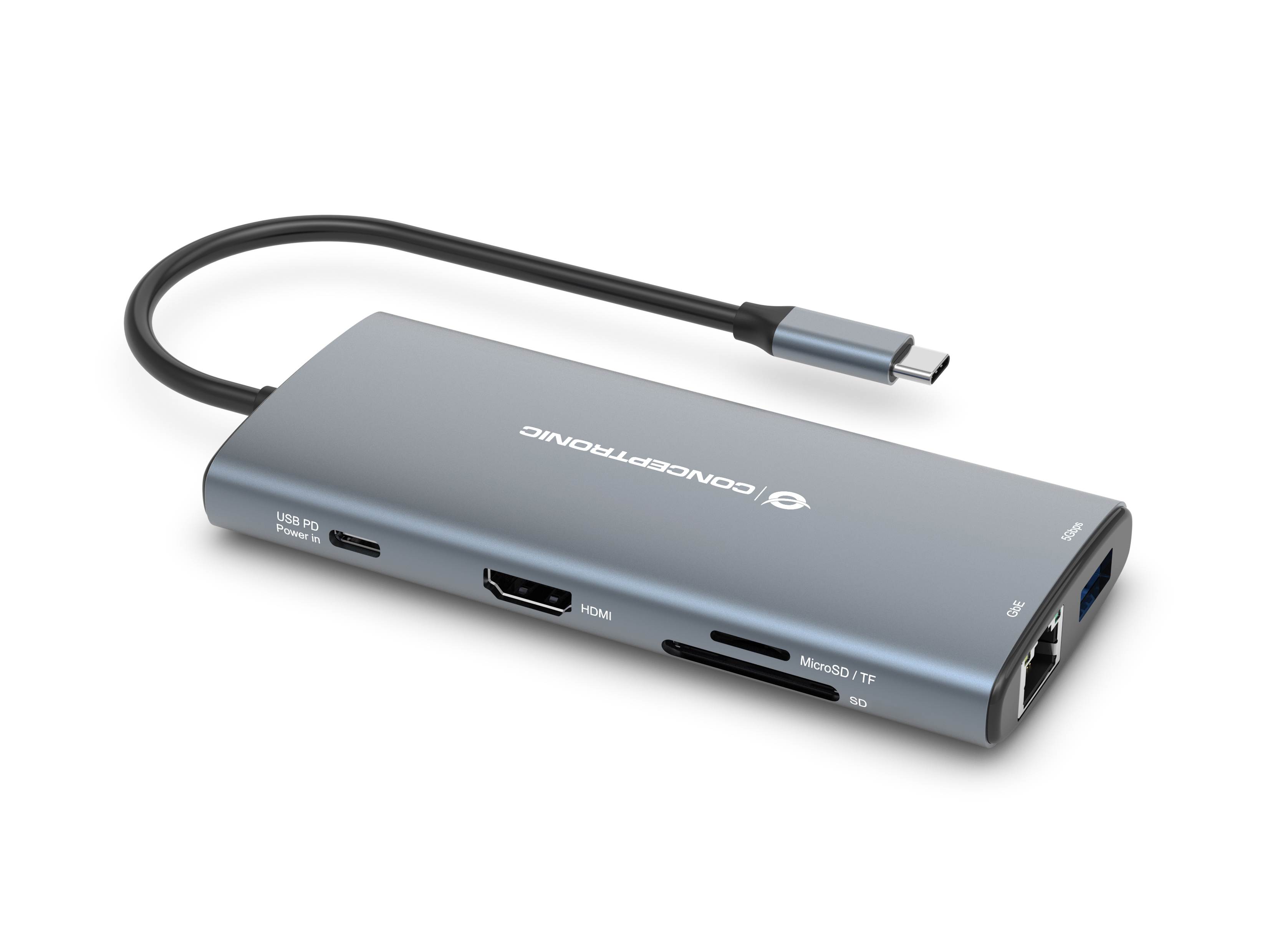 CONCEPTRONIC 10-1 Dock USB-C->HDMI/2xUSB-C/3xUSB-A/+ 20cm gr Dockingstation