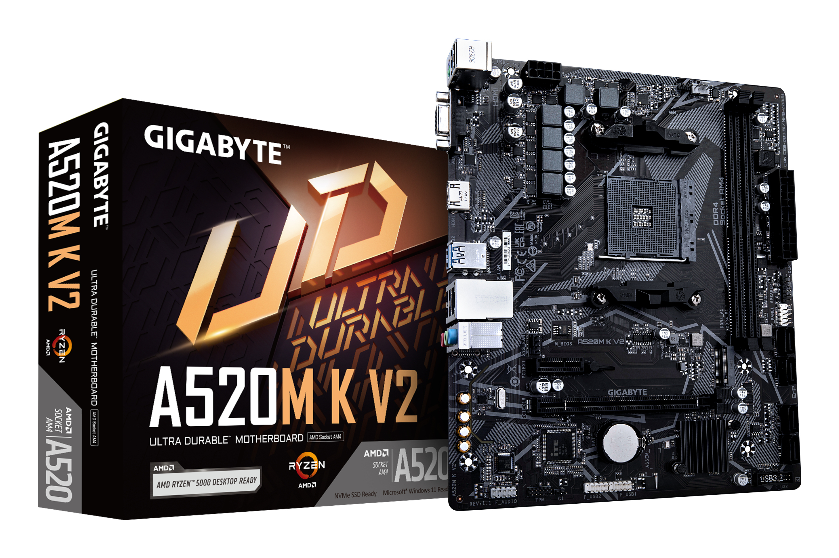 Tarjeta Madre Gigabyte A520M K V2 - Socket AM4 - 2xDDR4 - 2133/3866/5100 MHz - HDMI - USB 2.0 - USB 3.2  - Micro ATX   - A520M K V2