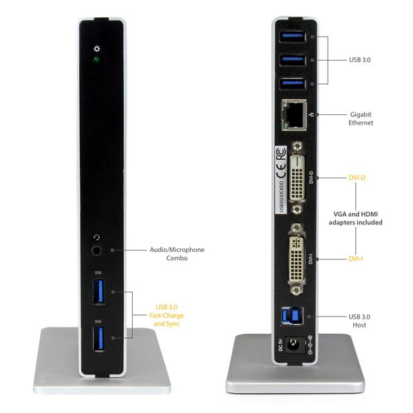 StarTech.com DVI Dual-Monitor Docking Station for USB-C Laptops - Includes USB-C to A Adapter, HDMI, and VGA Adapters – image 2