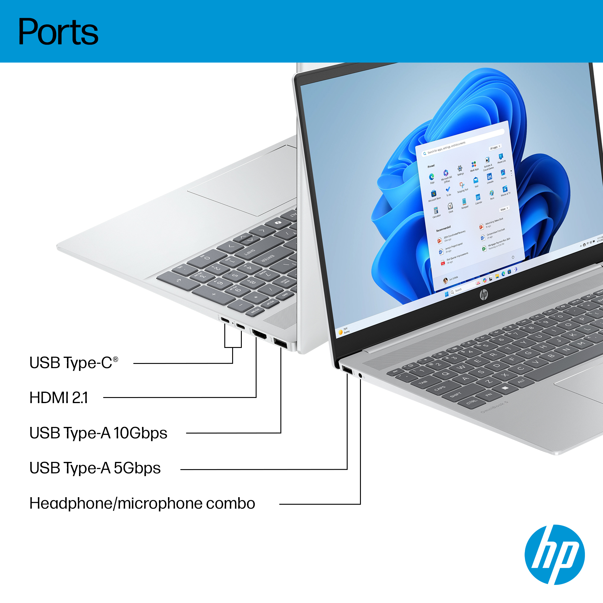 HP OmniBook 5 LaptopAI 16-af1002na Intel Core Ultra 5 225U Laptop 40.6 cm (16″) 2K 16 GB LPDDR5x-SDRAM 512 GB SSD Wi-Fi 6 (802.11ax) Windows 11 Home AI PC Silver image 4