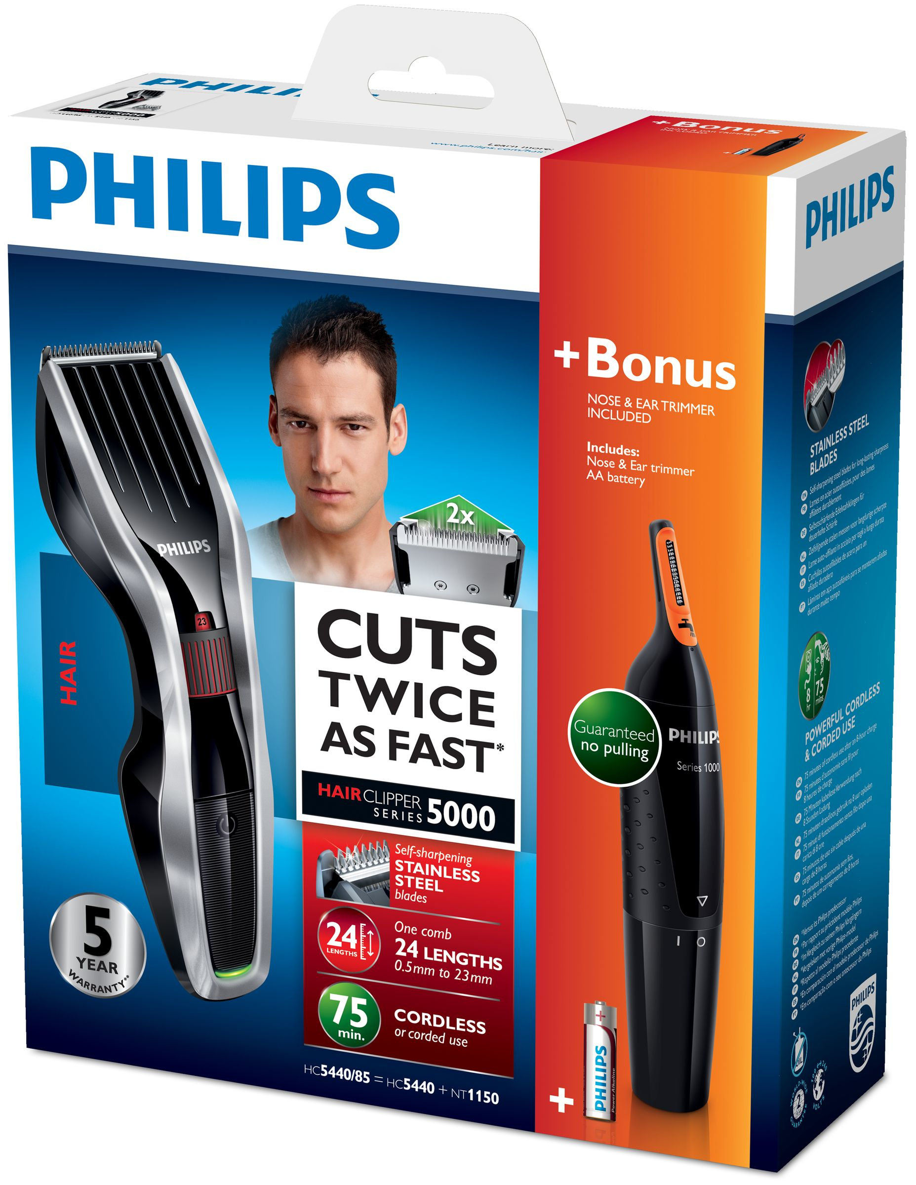 Philips HAIRCLIPPER Series 5000 HC5440/85 hair trimmers/clipper Black, Silver 24 Nickel-Metal Hydride (NiMH) – image 2