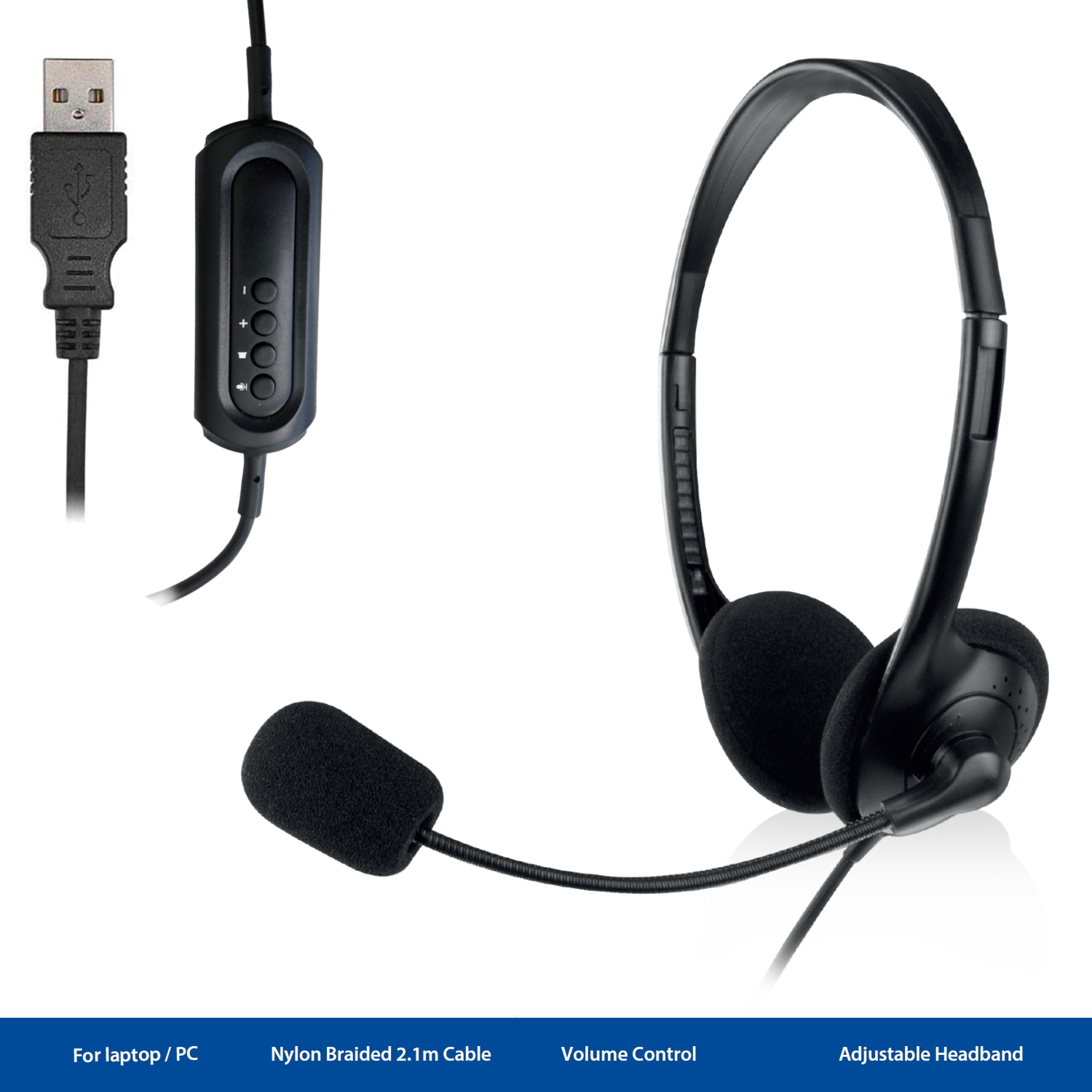 Ewent EW3568 headphones/headset Wired Head-band Calls/Music USB Type-A Black – image 3