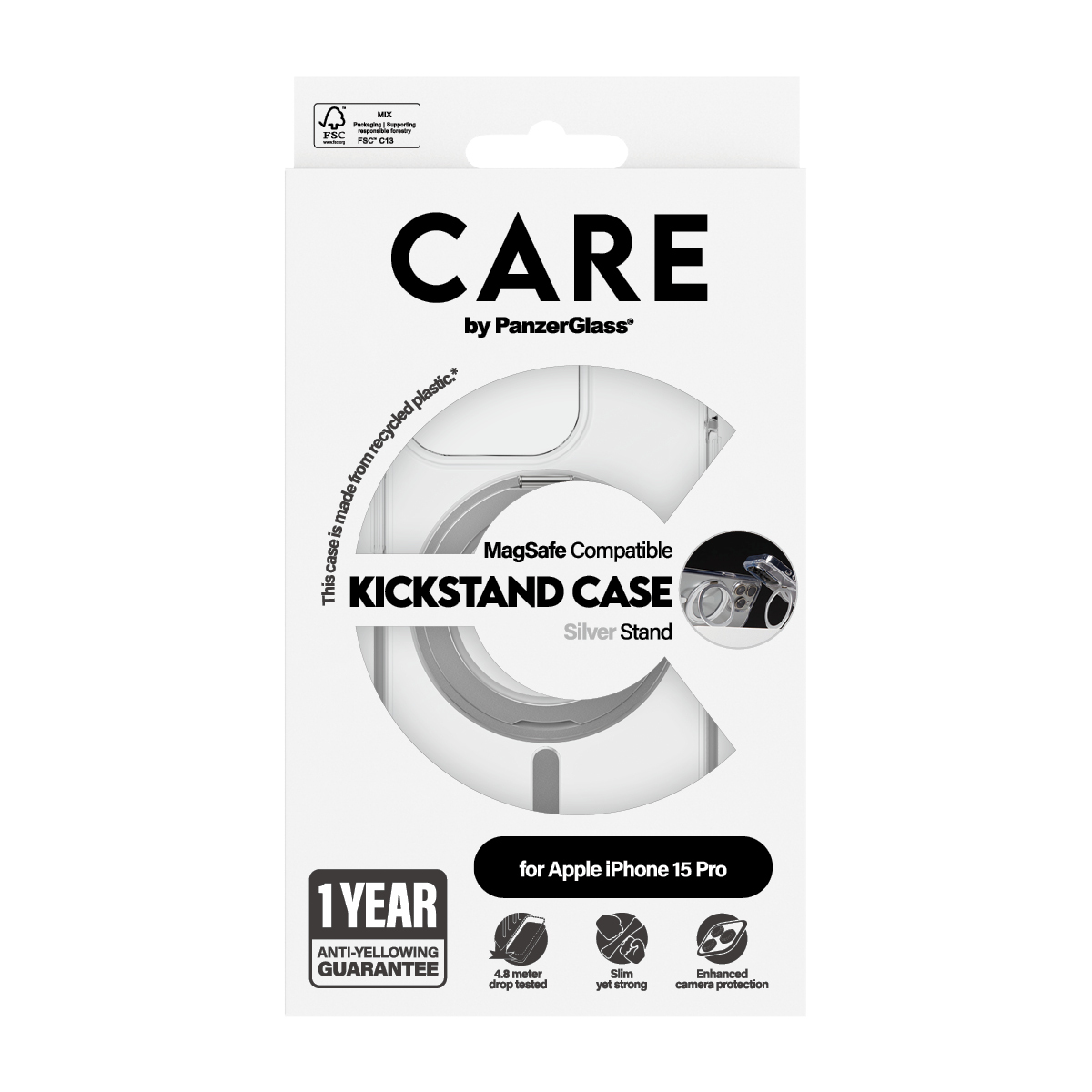 PanzerGlass CARE™ by PanzerGlass® Case Transparent w. Silver Kickstand & MagSafe iPhone 15 Pro – image 3