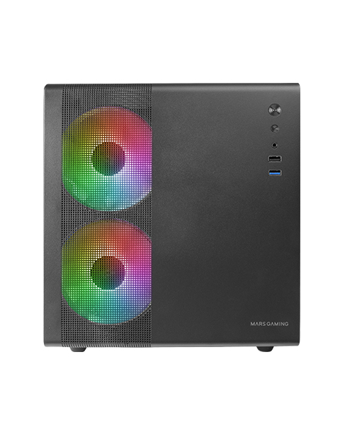 CAJA MICROATX CUBE GAMING MARS GAMING MC400 BLACK FRONTAL MESH DISE??O CUBE 3xVENTILADORES 120mm R
