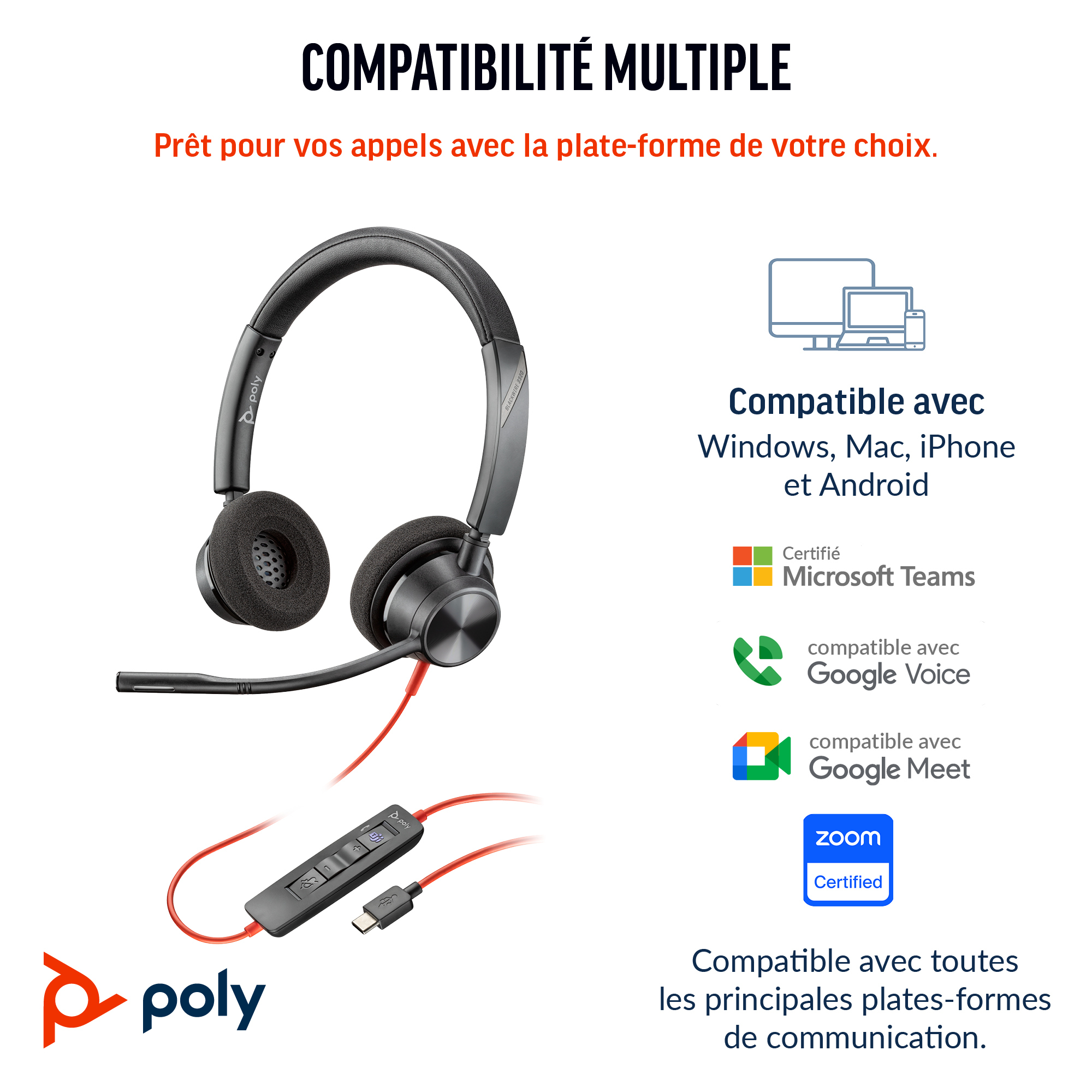 HP Poly Blackwire 3320 Stereo Microsoft Teams Certified USB-C Headset +USB-C/A Adapter. Weight: 131 g