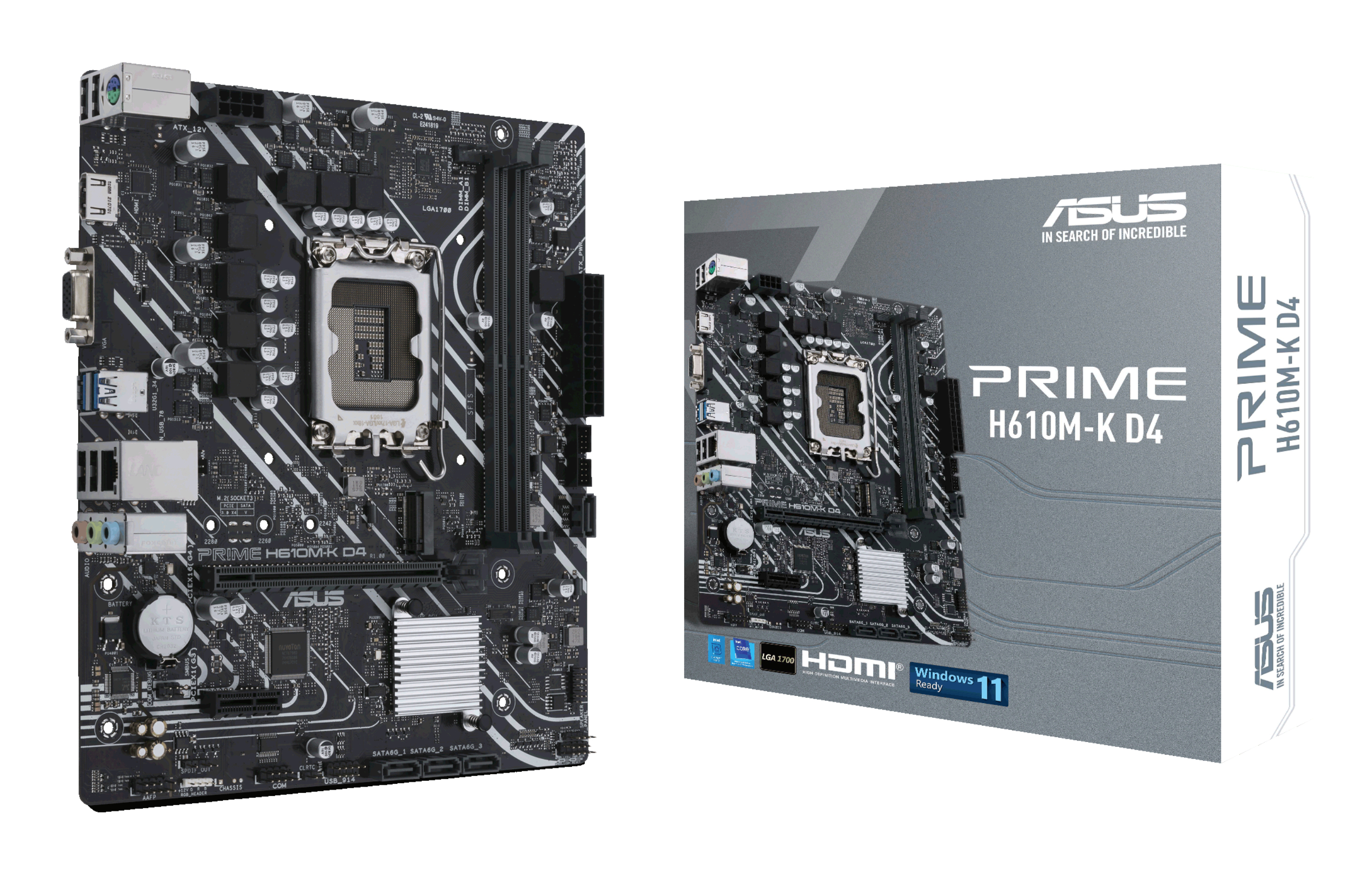 Tarjeta Madre ASUS PRIME H610M-K D4 - Socket 1700 - 2xDDR4 - 2133/2800/3200MHz - HDMI - VGA - USB 2.0/3.2 - Micro ATX - PRIME H610M-K D4