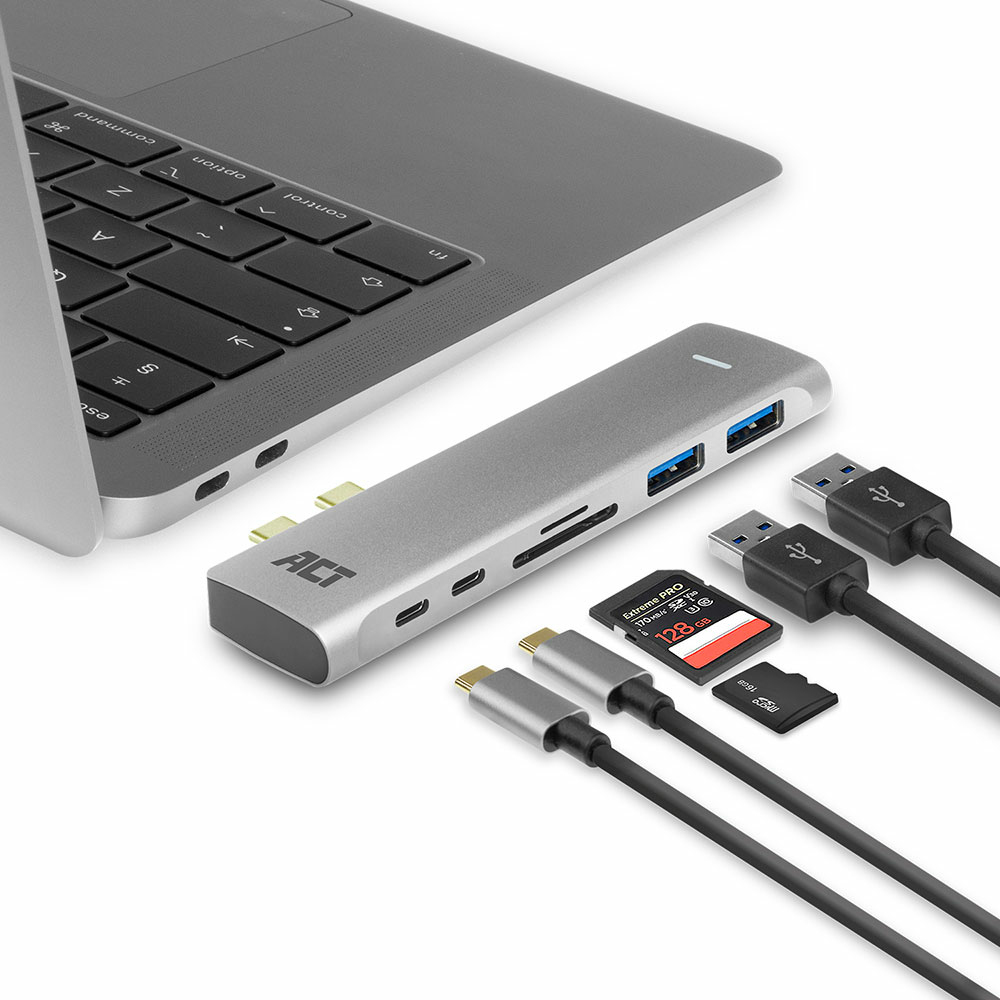 ACT USB-C Thunderbolt™ 3 multiport adapter for 1 HDMI monitor, 2x USB-A, 1x USB-C, card reader, PD pass-through – image 2