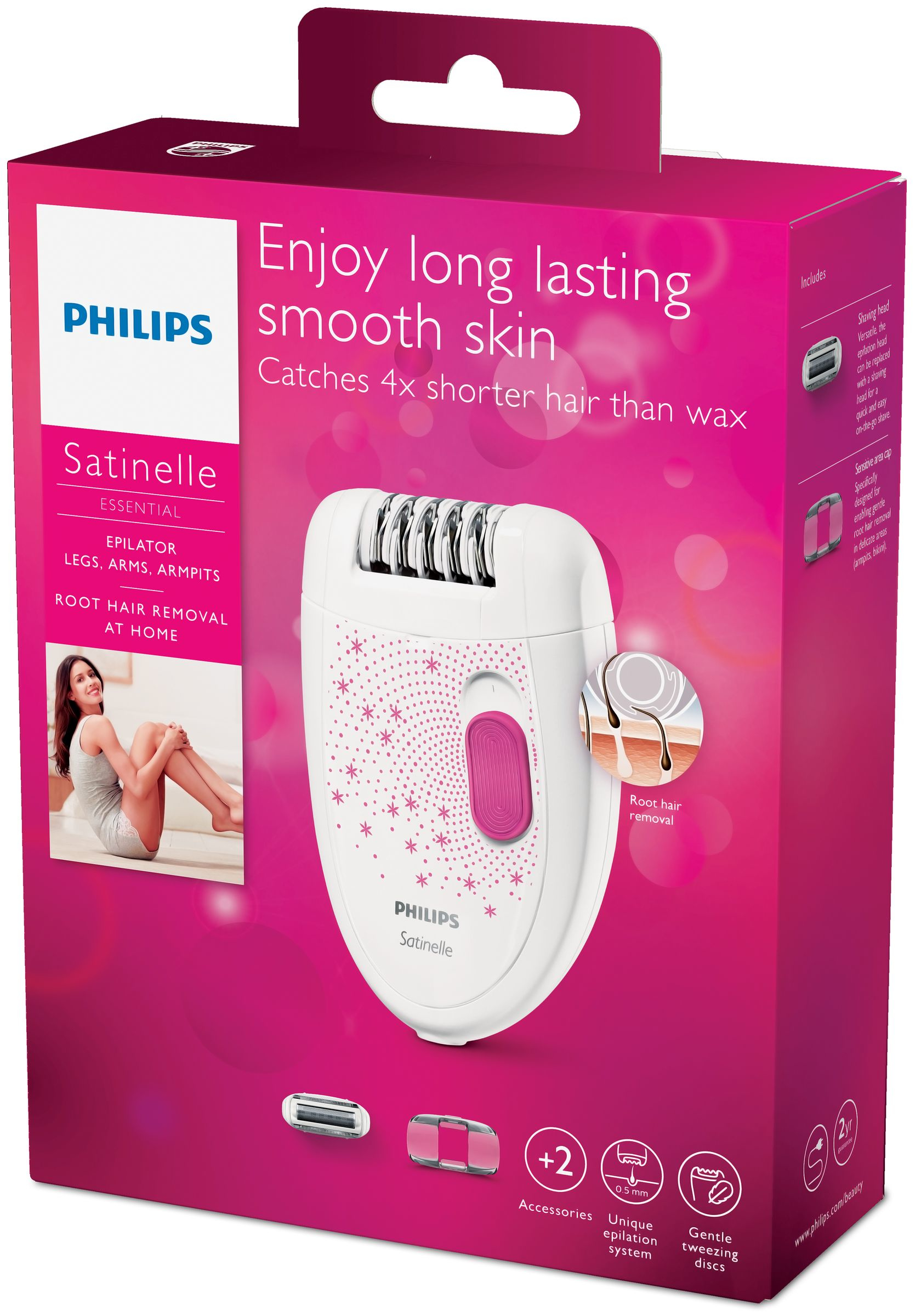 Philips Satinelle Essential BRE201/00 epilator Pink, White – image 2