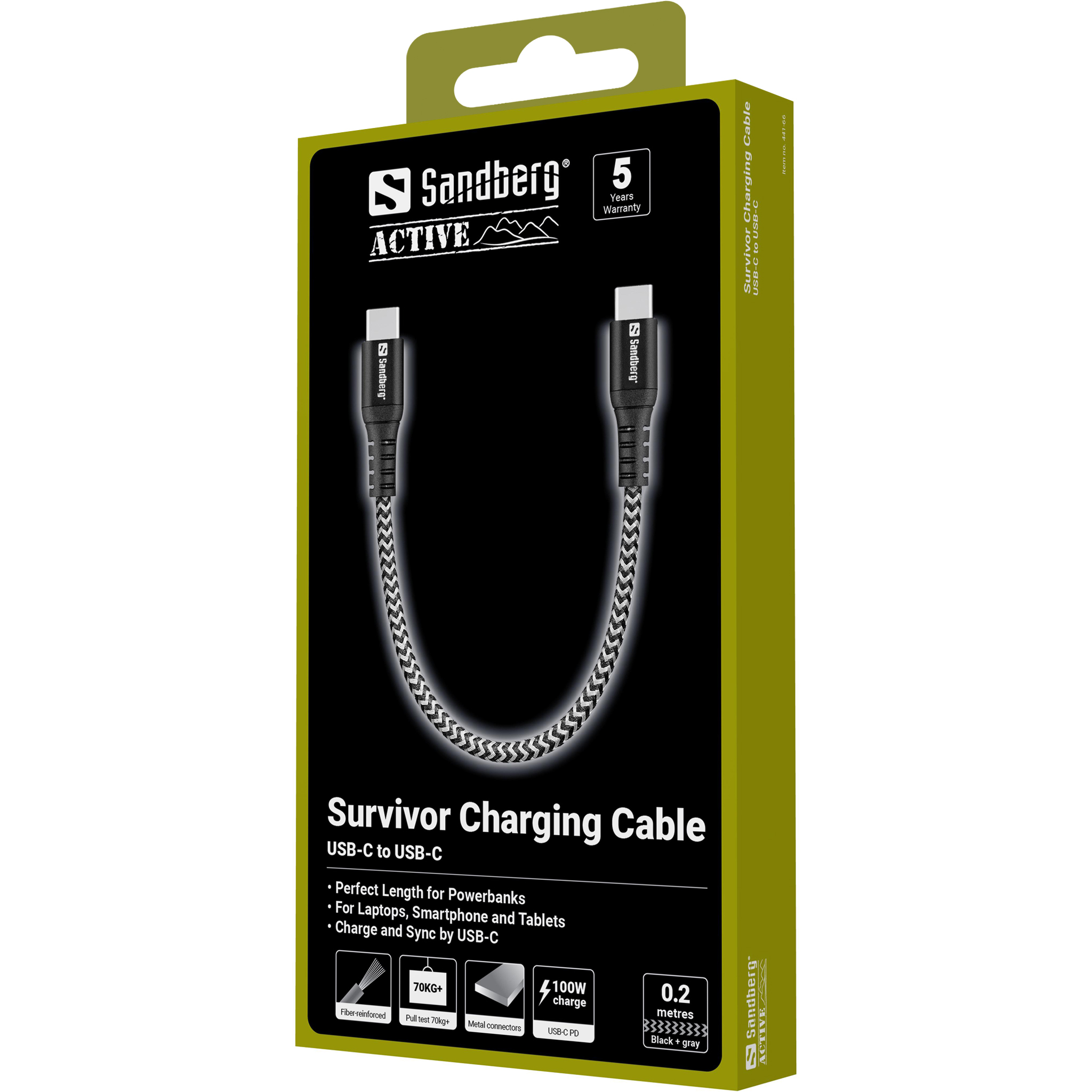Resim Sandberg 441-66 USB-C - USB-C Kablosu, 0.2m, Siyah/Beyaz