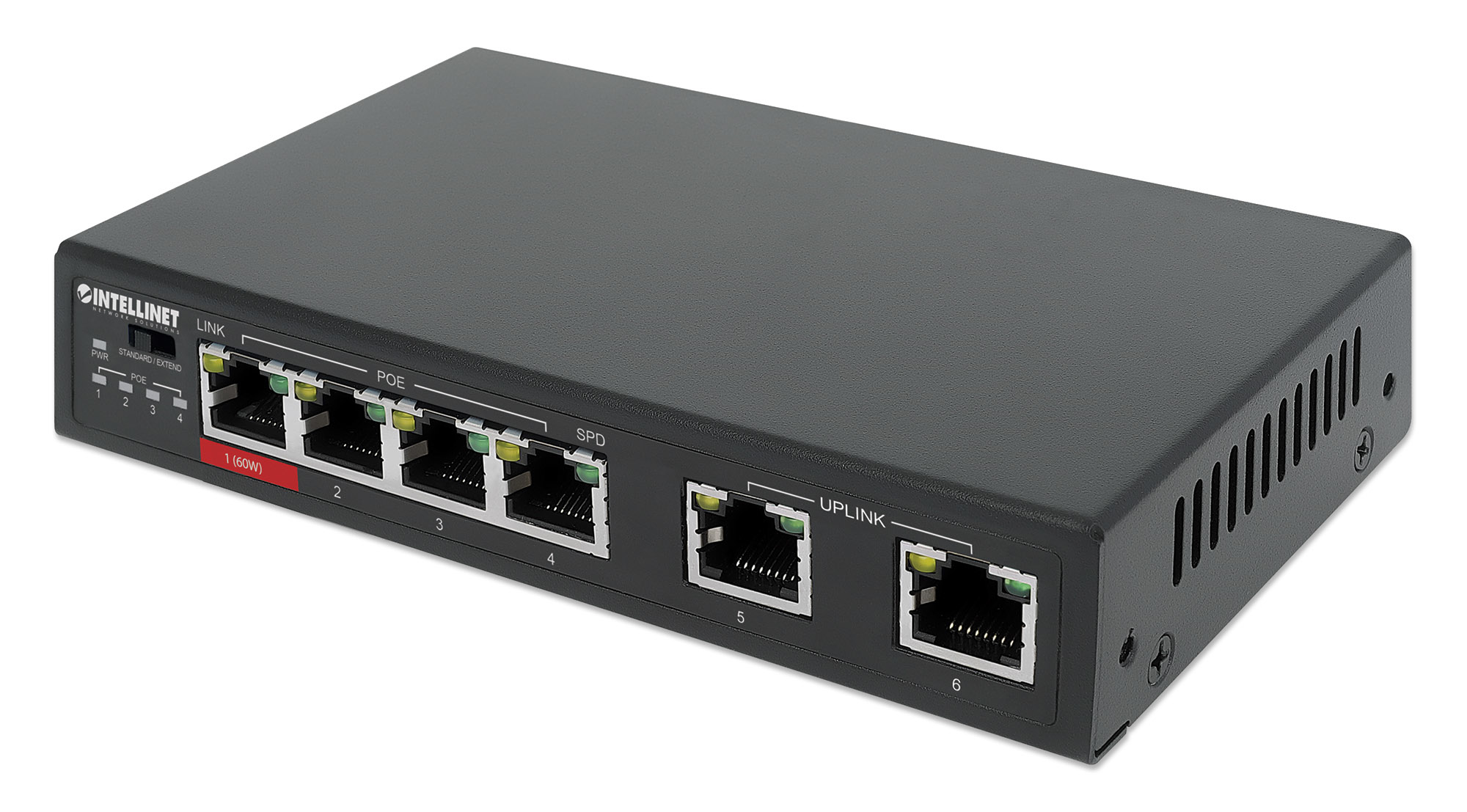 Intellinet 6-Port Fast Ethernet Switch with 4 PoE Ports (1 x High-Power PoE), One High-Power
