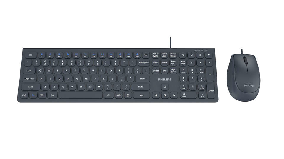 Philips 3000 series SPT6327K/93 keyboard Mouse included Universal USB QWERTY English Blue, Grey – image 2