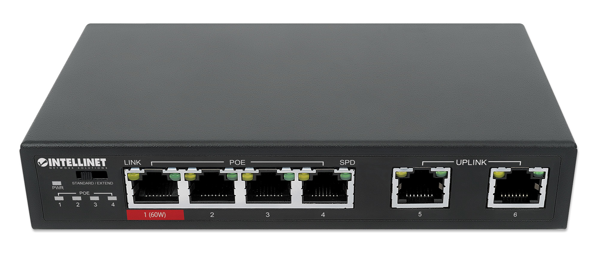 Intellinet 6-Port Fast Ethernet Switch with 4 PoE Ports (1 x High-Power PoE), One High-Power – image 3