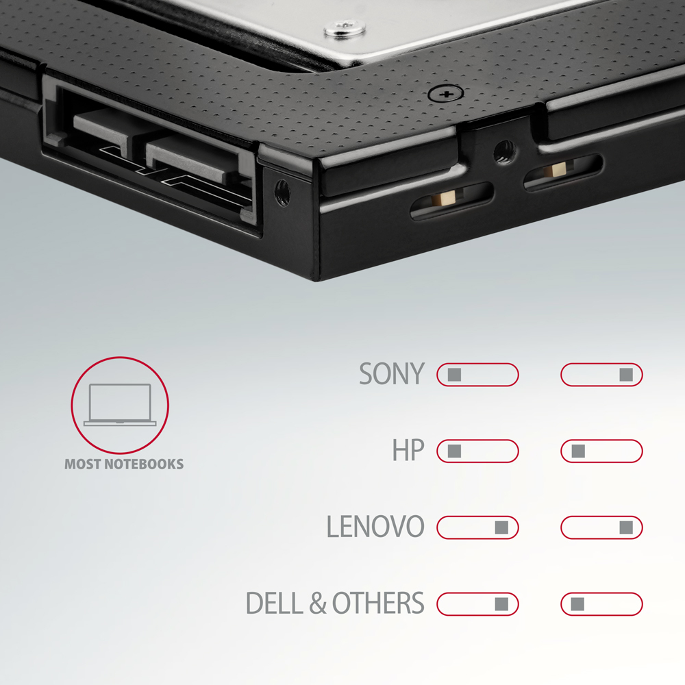Axagon RSS-CD12 2.5 SSD/HDD caddy into DVD slot 12.7 mm LED ALU – image 7