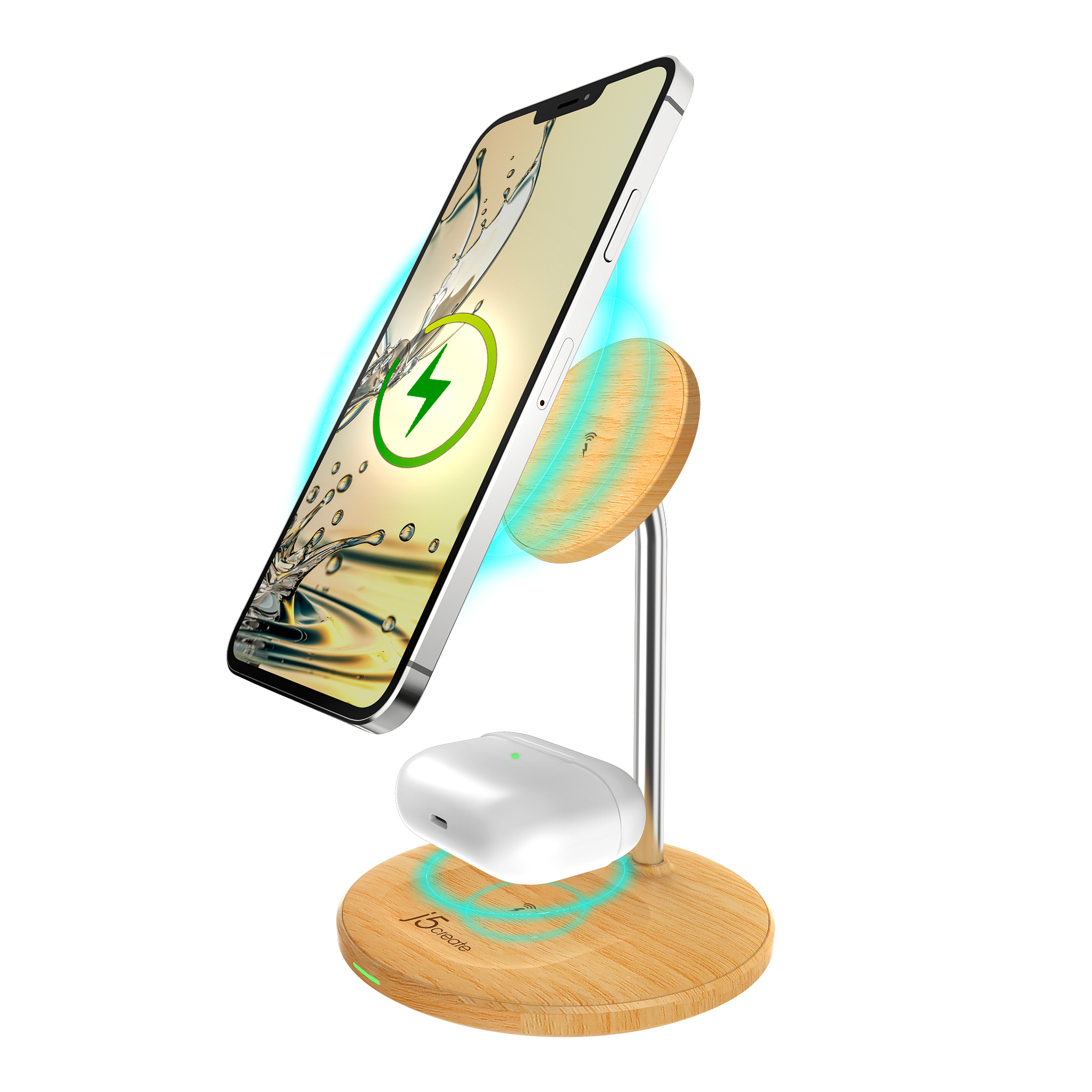 j5create JUPW2106NP-N Wood Grain 2-in-1 Magnetic Wireless Charging Stand – image 6
