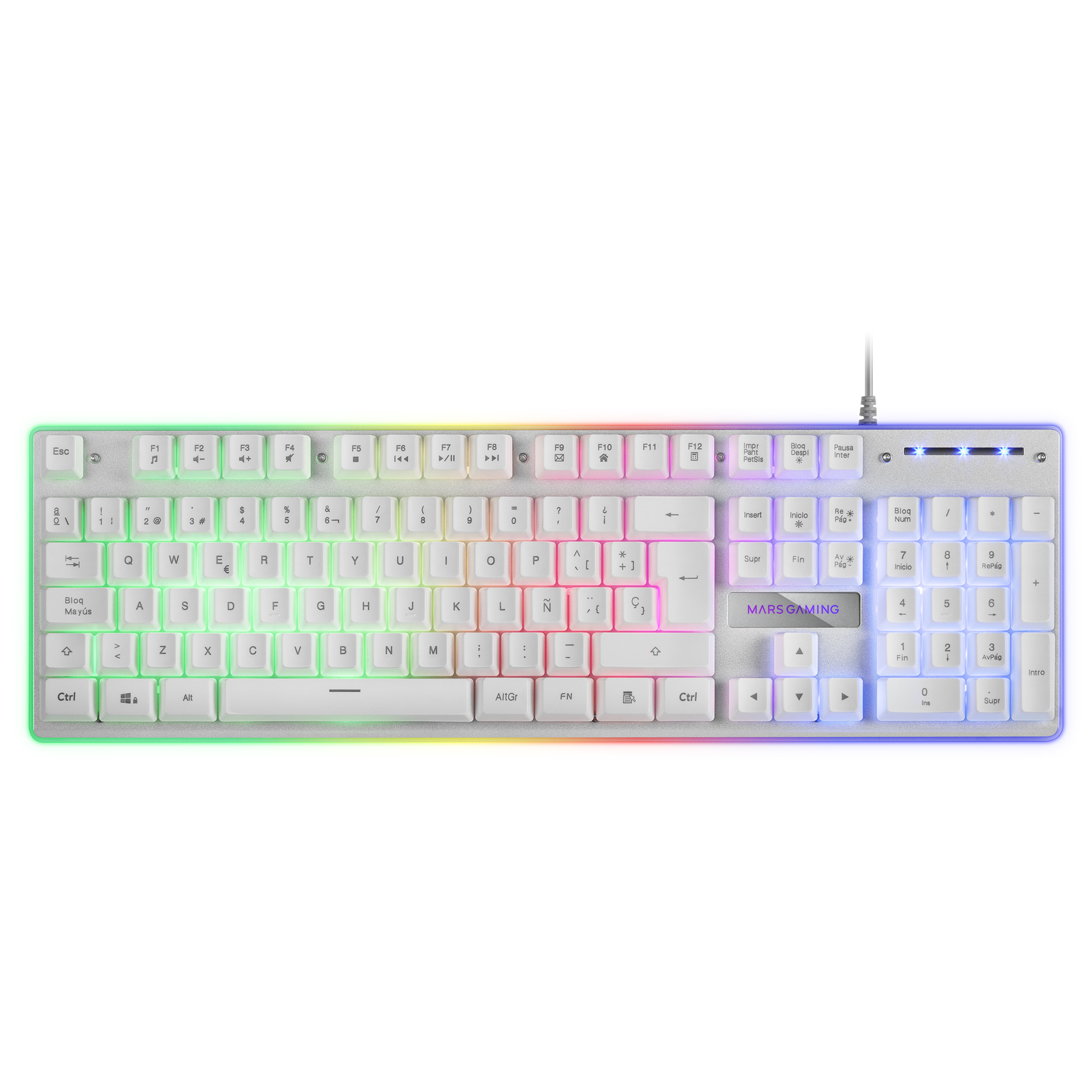 Mars Gaming MK220W White, Gaming Keyboard H-Mech, FRGB Rainbow and Halo, Antighosting, Spanish Language – image 1