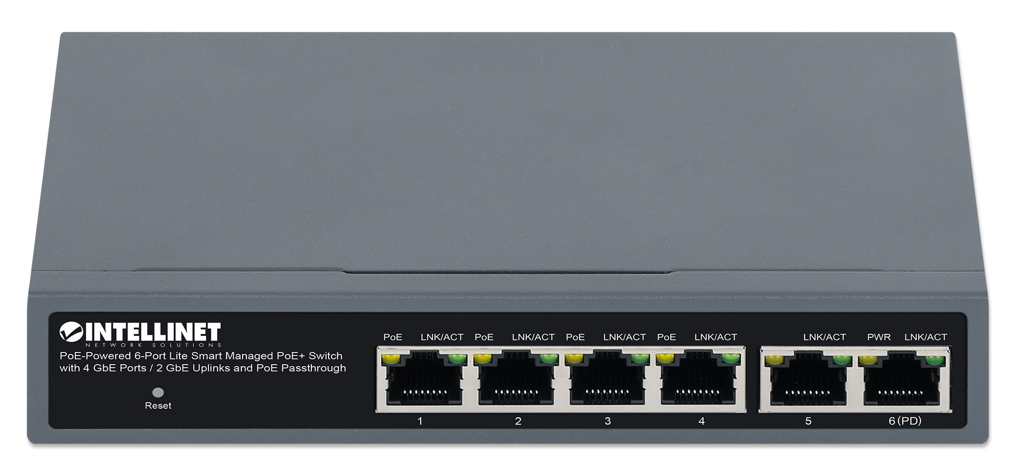 Intellinet PoE-Powered 6-Port Lite Smart Managed PoE+ Switch with 4 GbE Ports / 2 GbE Uplinks and PoE Passthrough (with UK power cord) – image 3