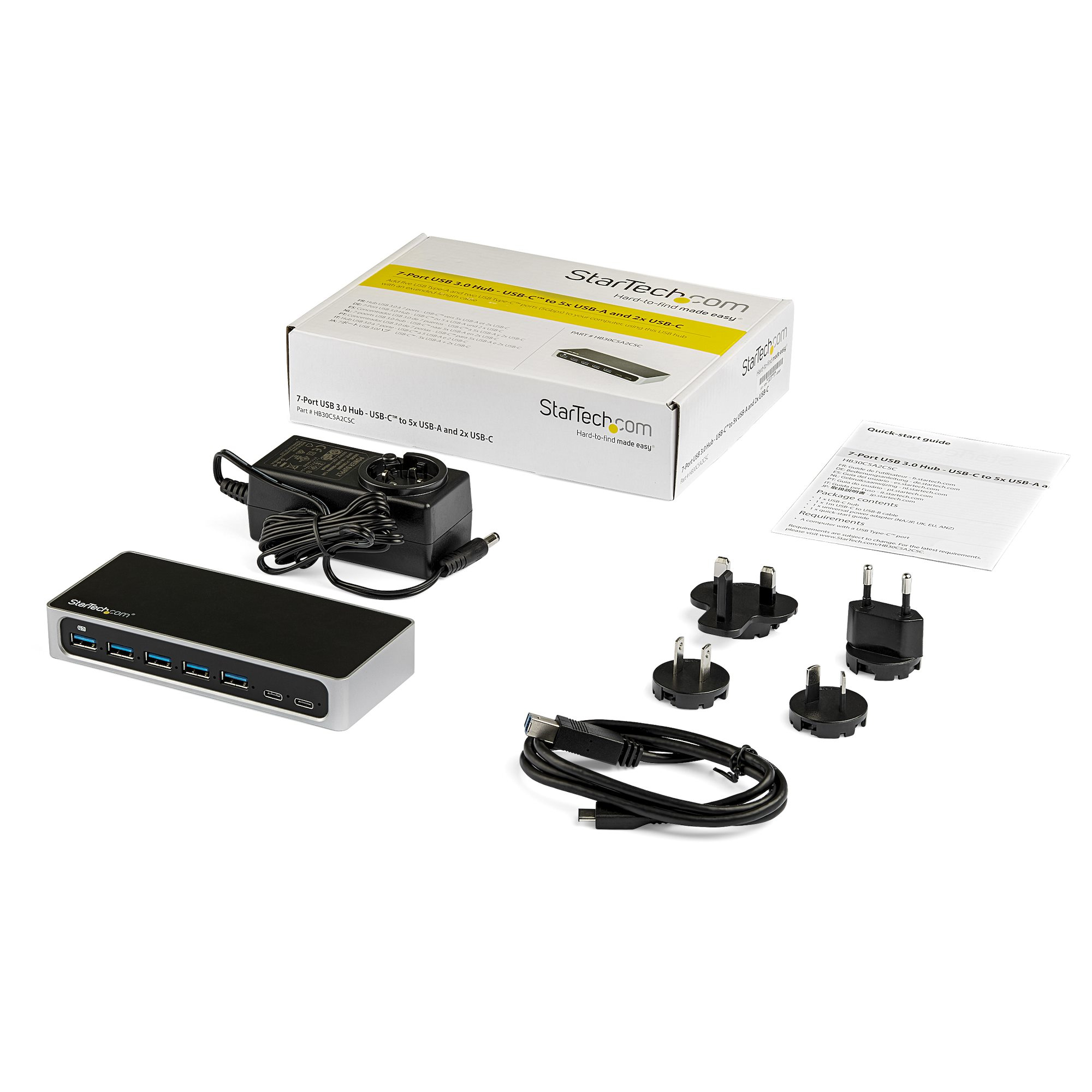 StarTech.com 7 Port USB C Hub with Fast Charge Port - USB-C to 5x USB-A 2x USB-C (USB 3.0 SuperSpeed 5Gbps) - Self Powered USB 3.2 Gen 1 Type-C Hub w/ Power Ada – image 5