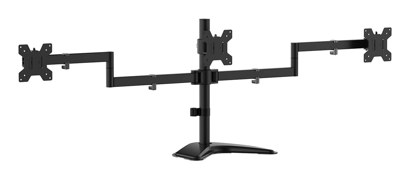 AISENS Soporte de mesa con peana eco giratorio e inclinable para 3 monitores 10kg 3 Pivotes 2 Brazos de 13 27 Negro