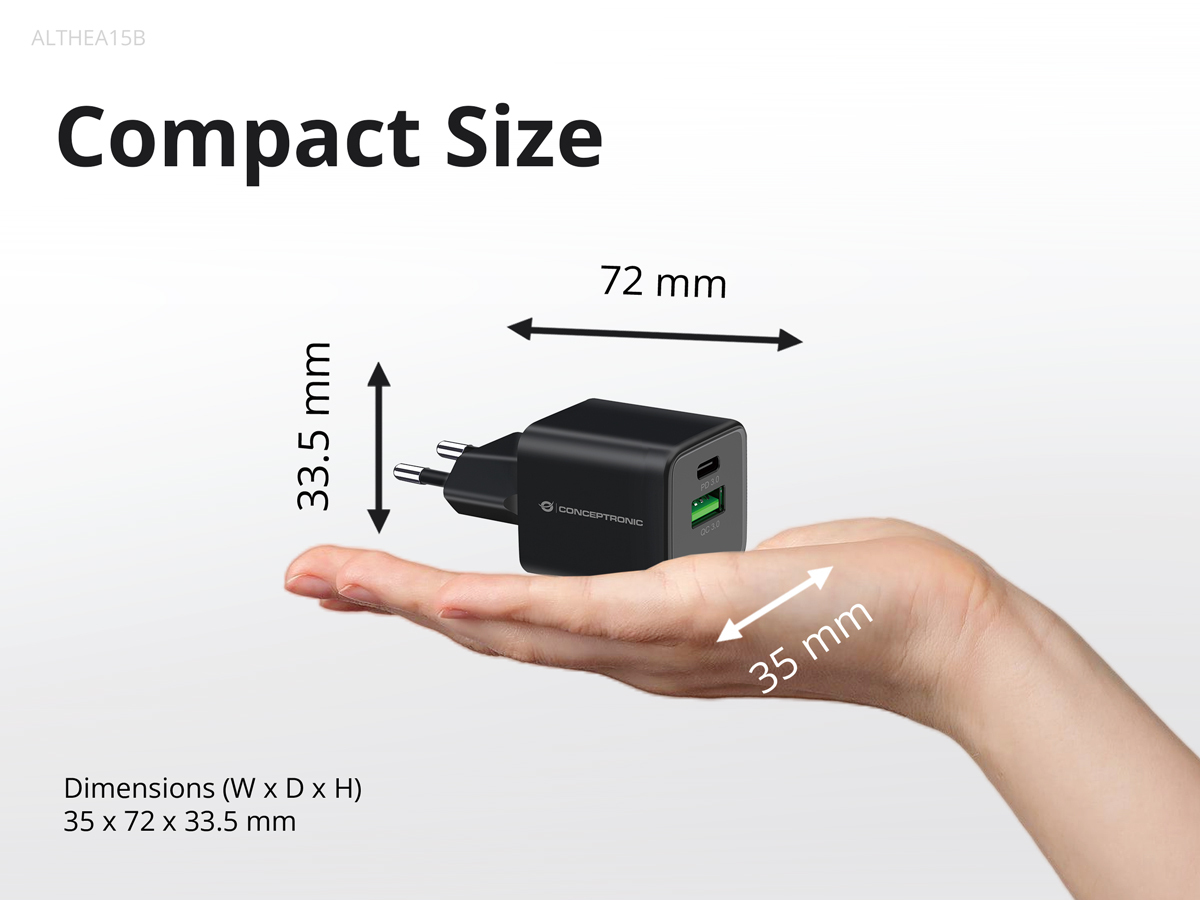 Conceptronic 2-Port 20W GaN USB PD Charger, USB-C x 1, USB-A x 1, QC 3.0, PPS – image 9