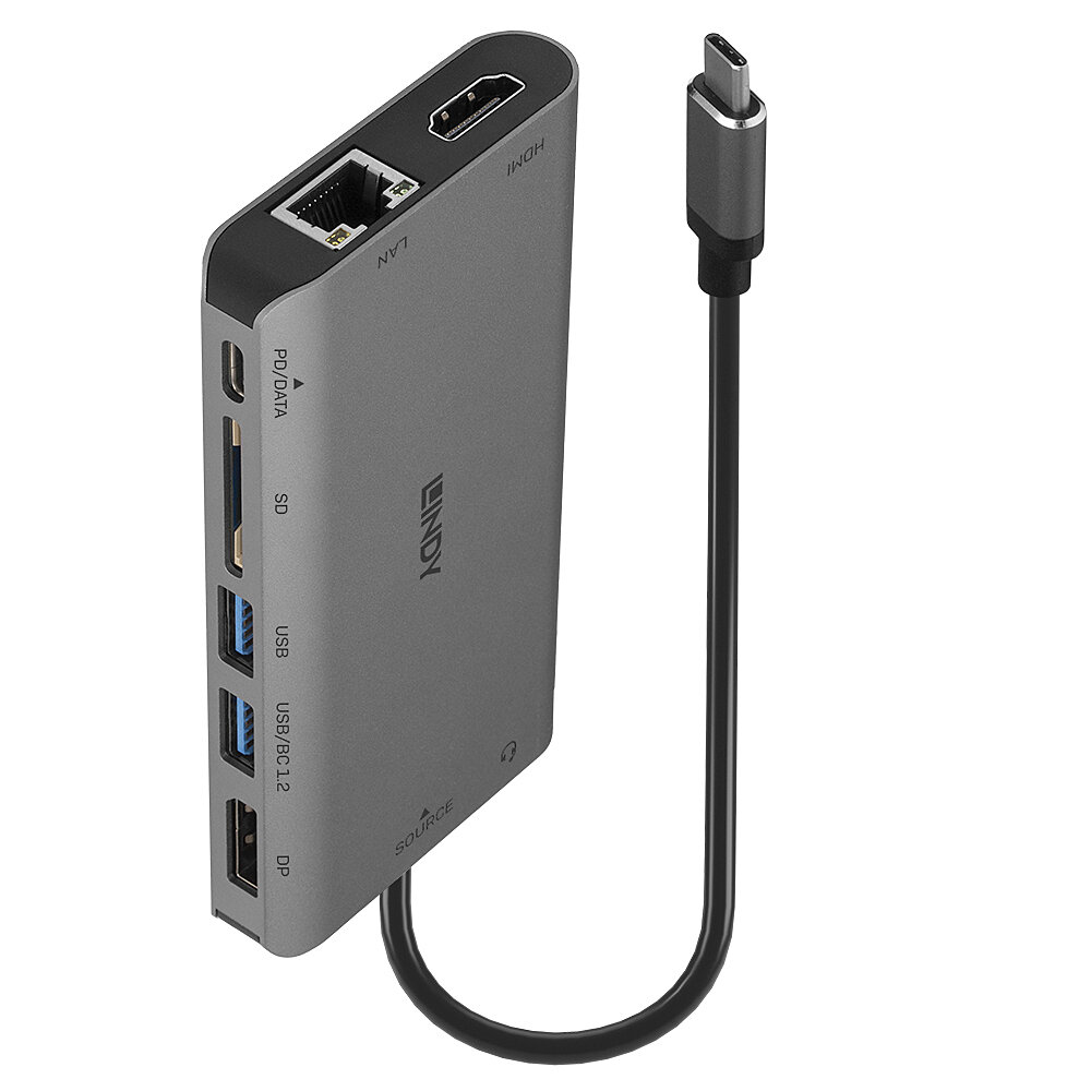 Lindy DST-Mini XT, USB-C Laptop Mini Docking Station with Single Display (4K) or Dual Display (Full HD) and