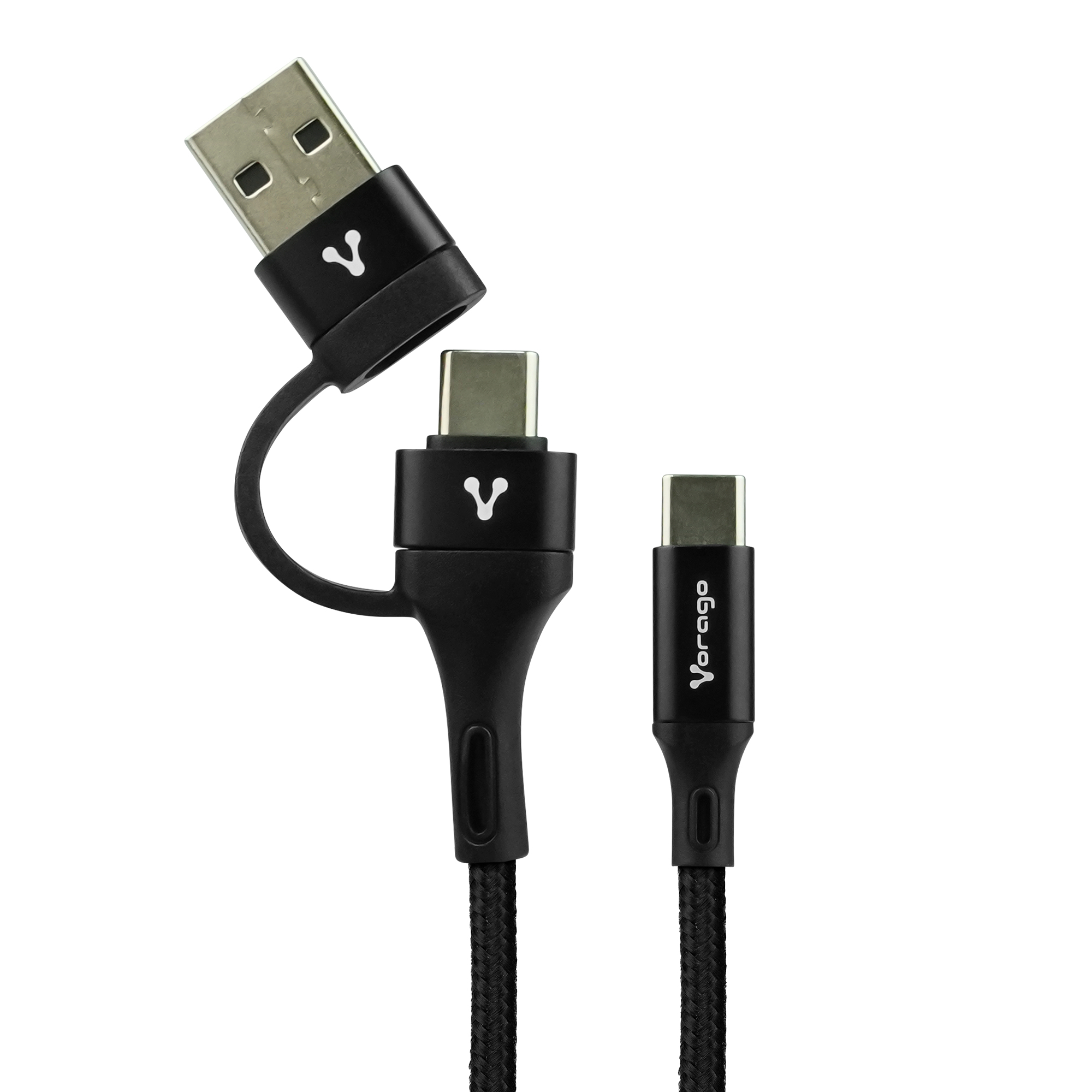Cable Vorago CAB-126 - USB-C a USB-C/USB-A - 1 Metro - Negro - CAB-126