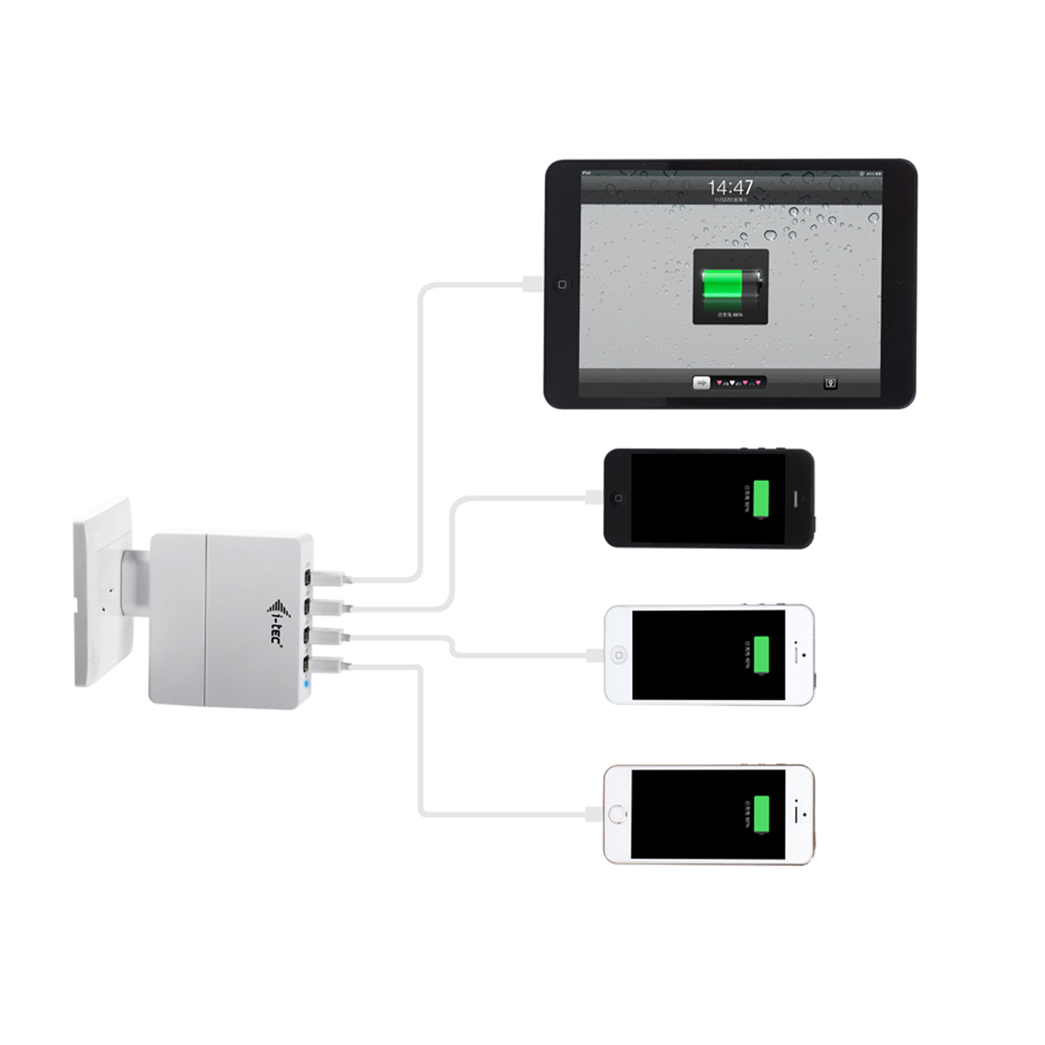 i-tec CHARGER4 mobile device charger Digital camcorder, GPS, Mobile phone, MP3, Smartphone, Tablet White AC Indoor – image 3
