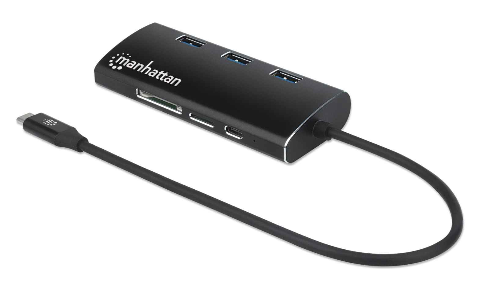 Manhattan USB-C Dock/Hub with Card Reader, Ports (x6): Ethernet, HDMI, USB-A (x3) and USB-C, With Power Delivery (100W) to USB-C Port (Note additional USB-C wal – image 2