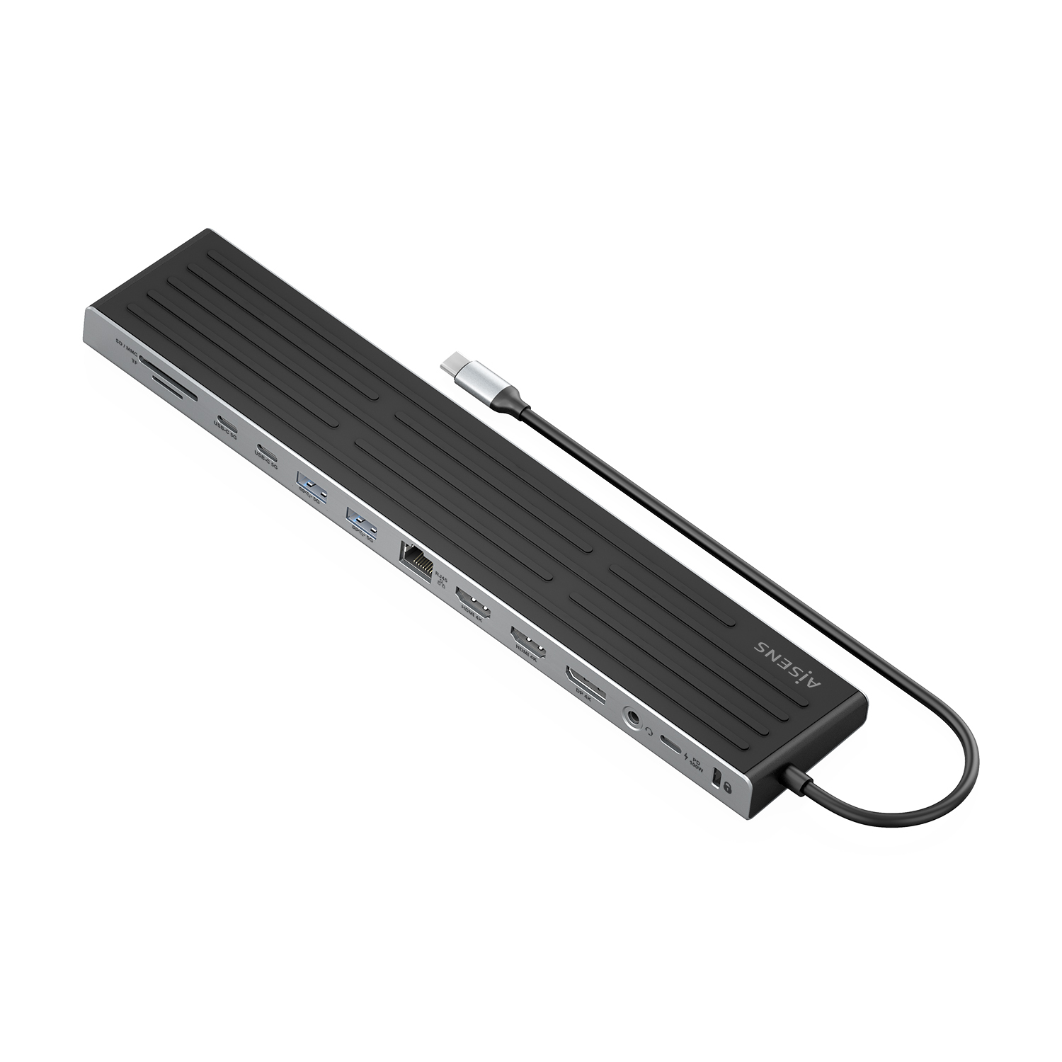 AISENS USB-C Dock 13 en 1, USB-C A 2xHDMI, 1xDisplayPort, 1xRJ45, 3xUSB-A, 2xUSB-C, 1xUSB-C PD, 1xSD, 1xMicro SD, 1xAudio, 1xRanura Kensington, 30cm