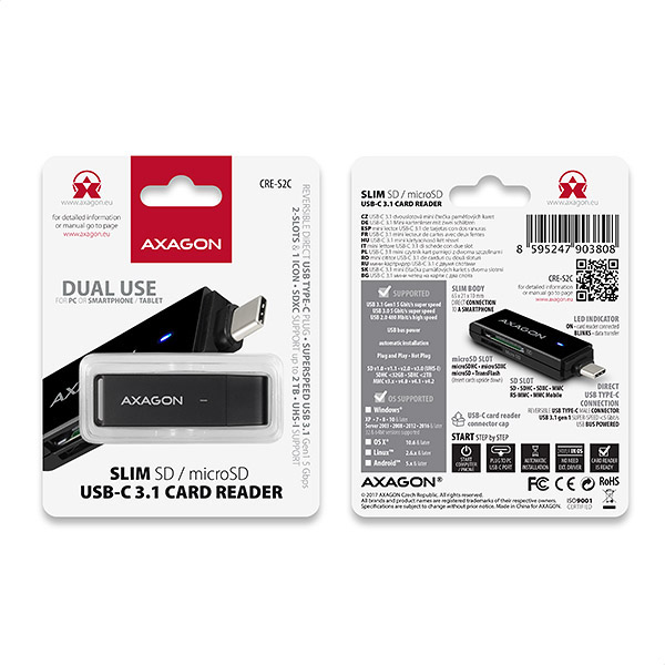 Axagon CRE-S2C card reader USB 3.2 Gen 1 (3.1 Gen 1) Type-C Black – image 7