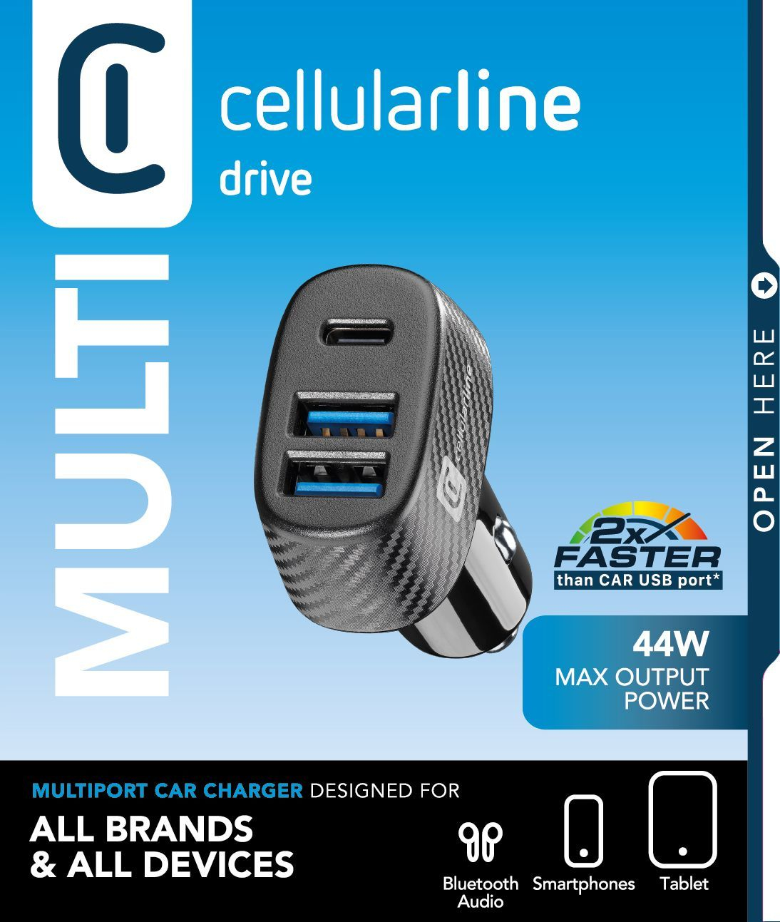 Cellularline Car Multipower Trio - iPhone, Samsung, Xiaomi, Oppo and other Smartphones and Tablets