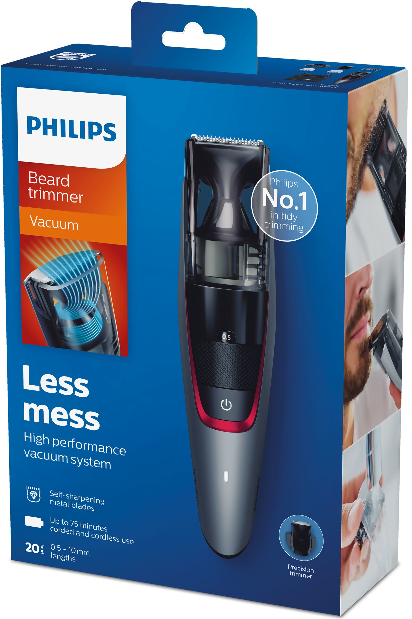 Philips BEARDTRIMMER Series 7000 0.5-mm precision settings Vacuum Beard Trimmer – image 2
