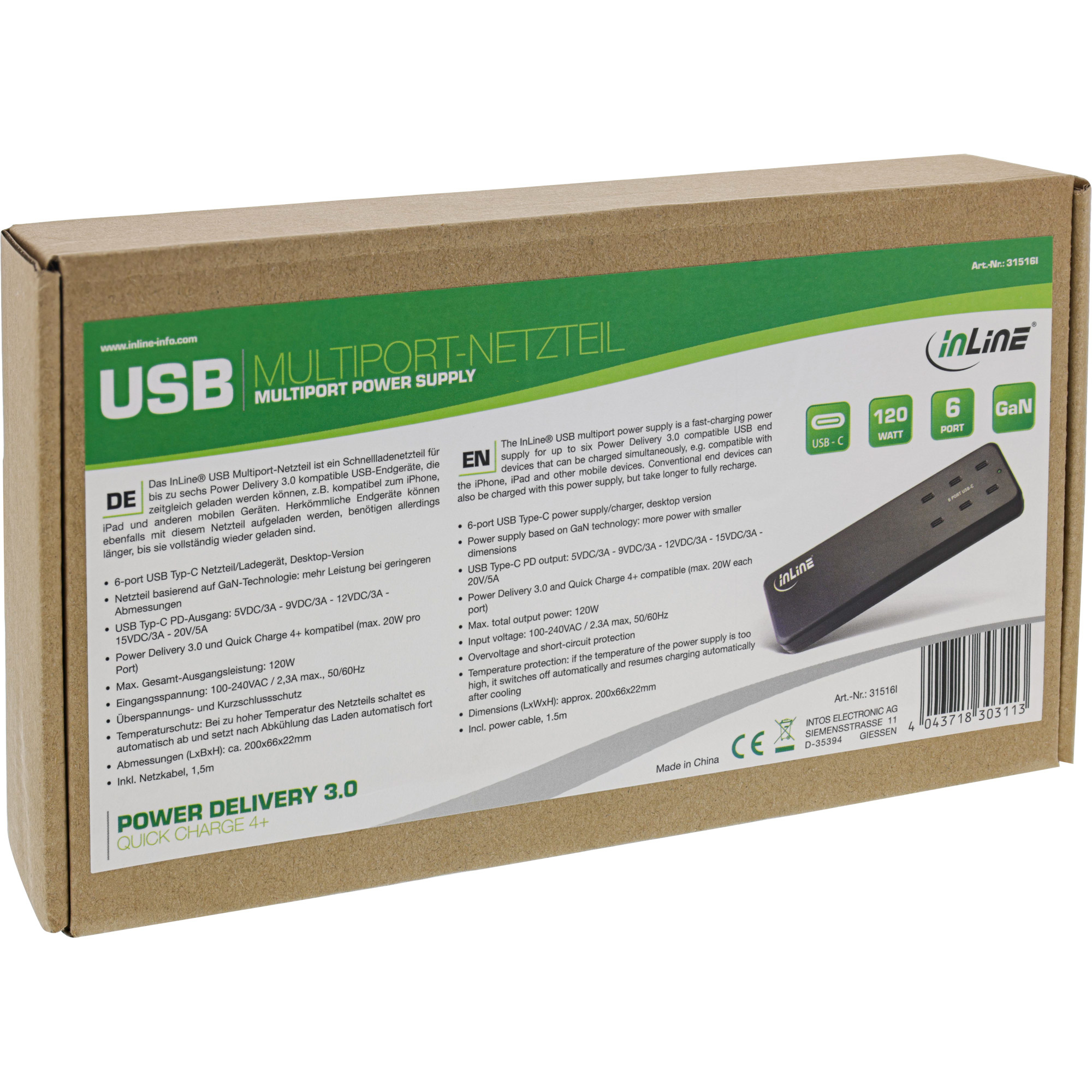 InLine Multiport power supply, charger, 6x USB-C, PD 3.0, GaN, black – image 8
