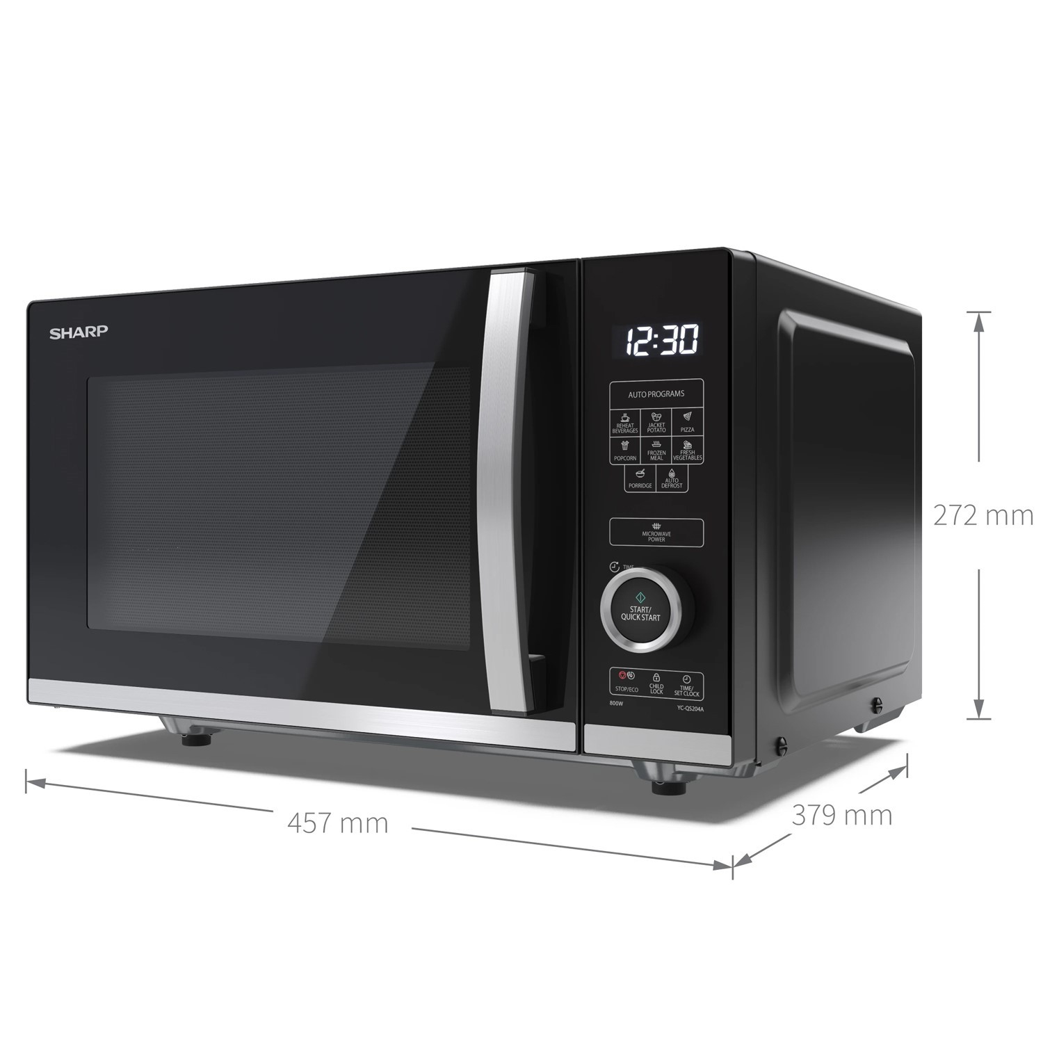 Sharp YC-QS204AE-B microwave Black, Stainless steel Solo microwave Countertop – image 2