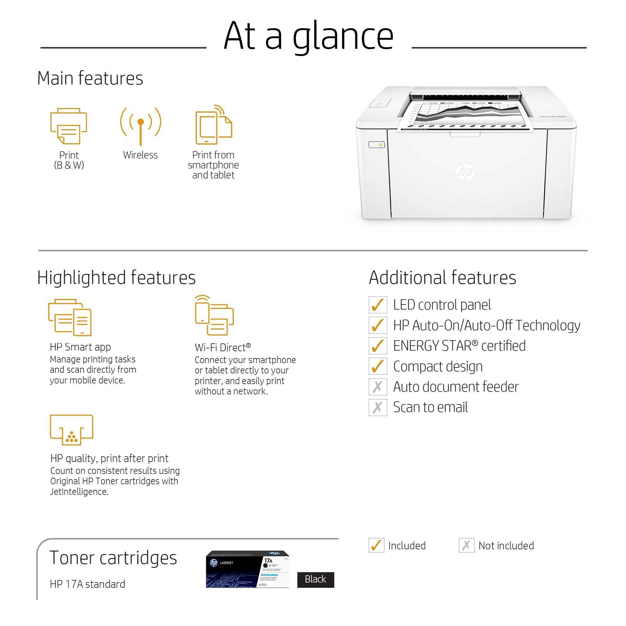 Impresora Laser Monocromatica HP LaserJet Pro M102w, Inalámbrica, Hasta 23 ppm, Toner CF217A