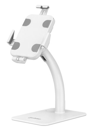 Manhattan Soporte tipo quiosco de sobremesa antirrobo para tablet e iPad, universal, rotación 360°, inclinación +20° a −110°, bloqueable, para tablets de 7,9" a 11", color blanco imagen 1