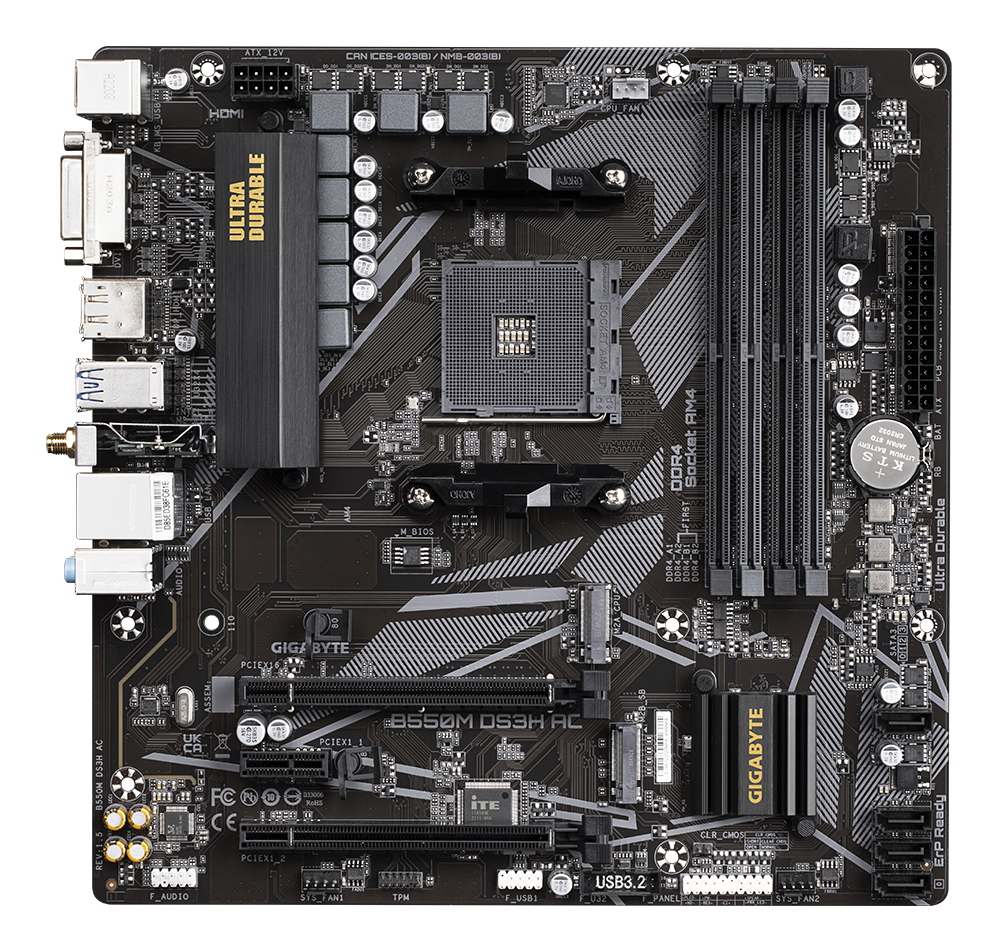 Tarjeta Madre Gigabyte B550M DS3H AC - Socket AM4 - 4x DDR4 - 2133/3200/4733(O.C.) - HDMI - DVI - USB 2.0/3.2 - Micro ATX - B550M DS3H AC Tarjeta Madre Gigabyte B550M DS3H AC - Socket AM4 - 4x DDR4 - 2133/3200/4733(O.C.) - HDMI - DVI - USB 2.0/3.2 - Micro ATX - B550M DS3H AC