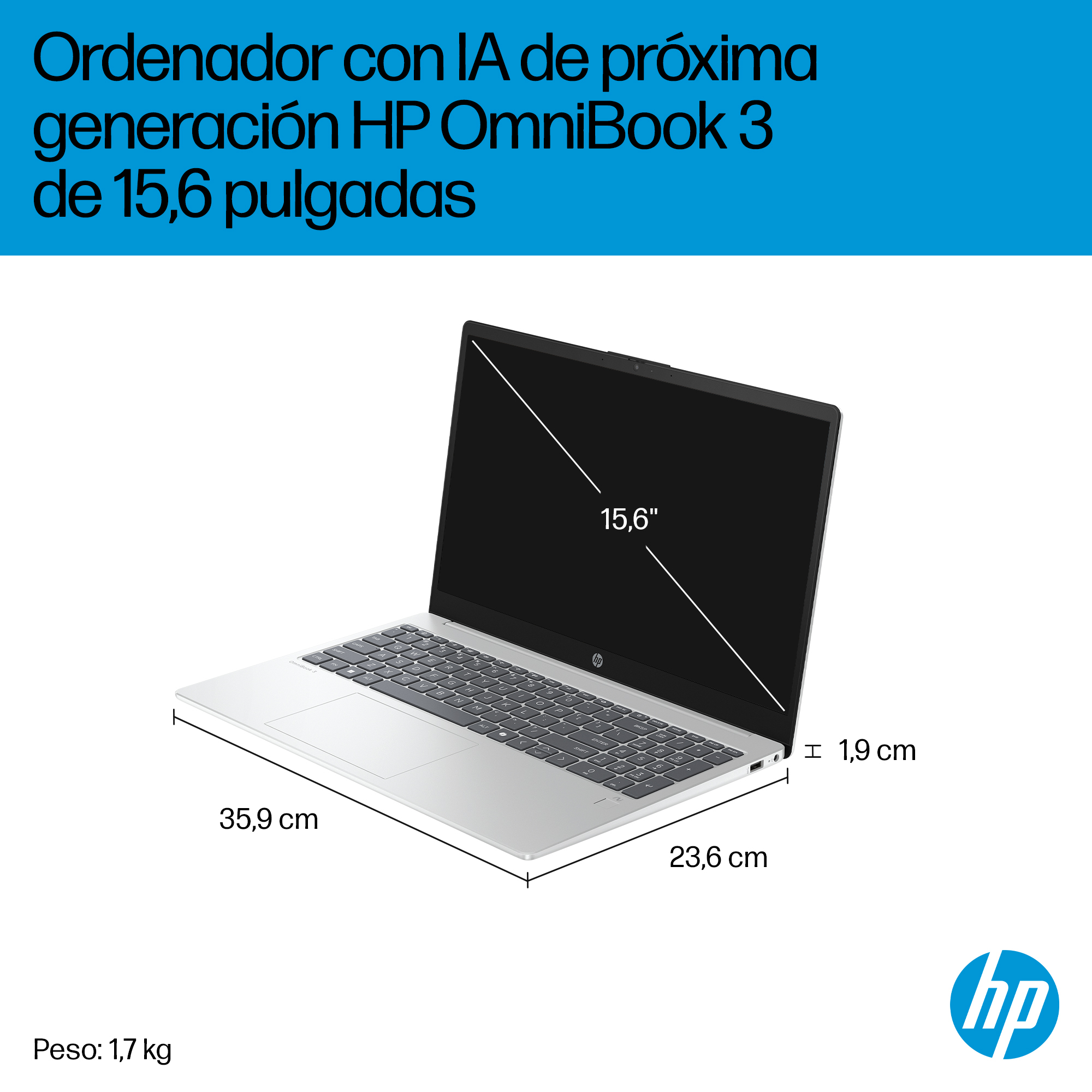 Portátil - HP OmniBook 3 NGAI 15-fn0001ns, 15,6" Full HD, AMD Ryzen™ AI 7 350, 32 GB RAM, 1 TB SSD, Radeon™ 860M, Windows 11 Home, Plata - imagen 7