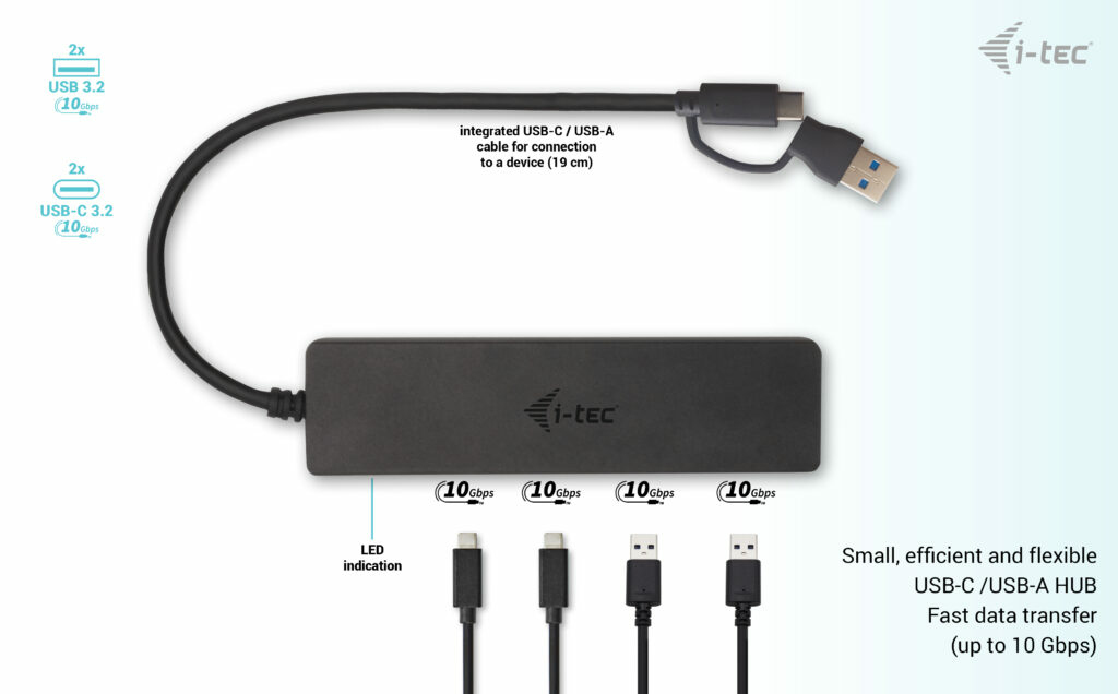 i-tec Metal USB-A/USB-C HUB 2x USB 3.0 + 2x USB-C (10 Gbps) – image 3