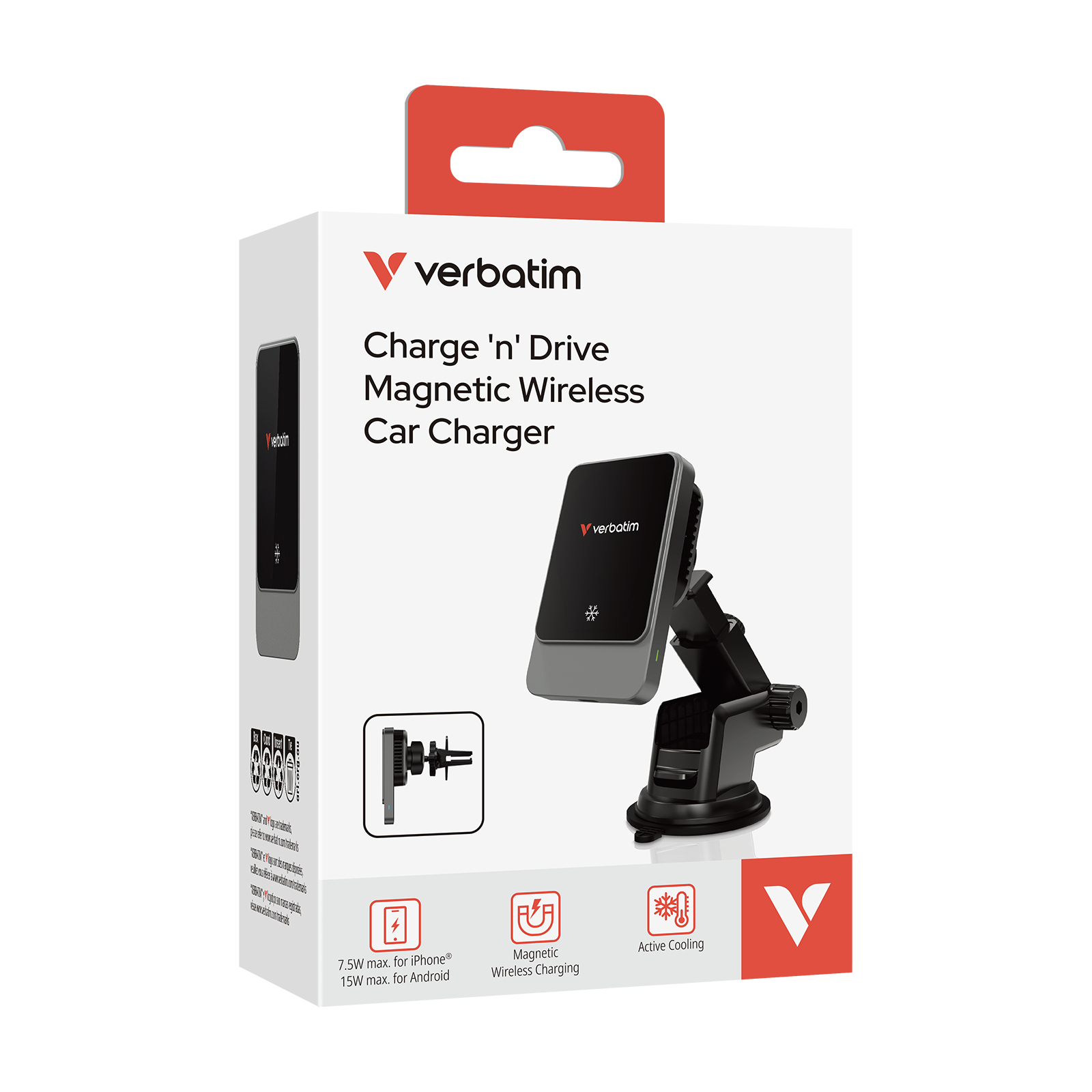 Resim Verbatim Charge 'n' Drive Manyetik Kablosuz Araç Şarj Cihazı, USB Tip-C, 1m Kablo, Siyah