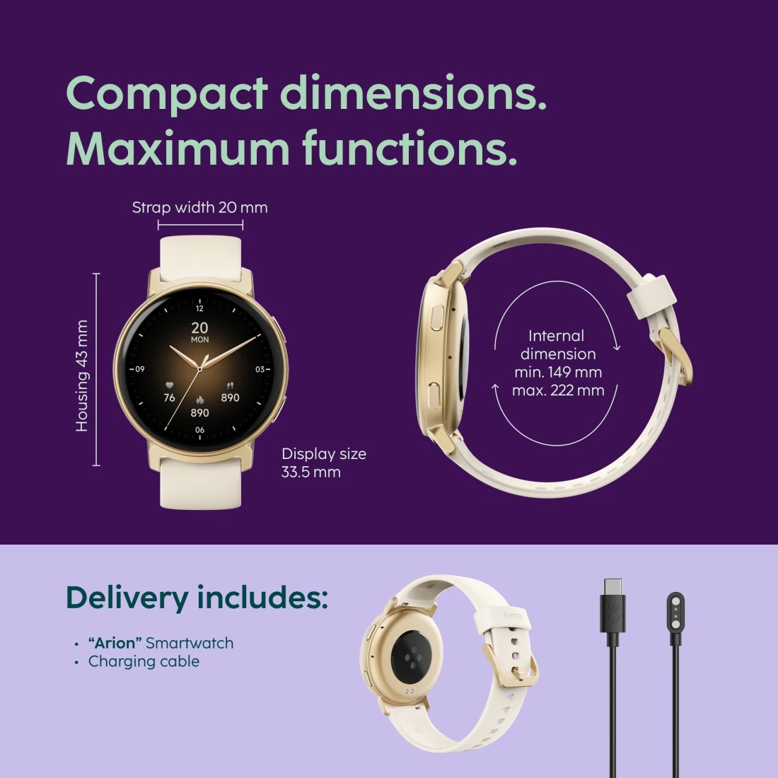 Hama Arion 3.35 cm (1.32") AMOLED 43 mm Digital 466 x 466 pixels Touchscreen Gold GPS (satellite) – image 8