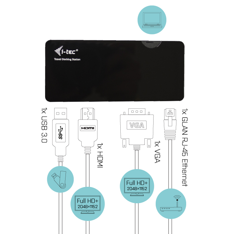 i-tec Advance USB 3.0 Travel Docking Station HDMI or VGA – image 5